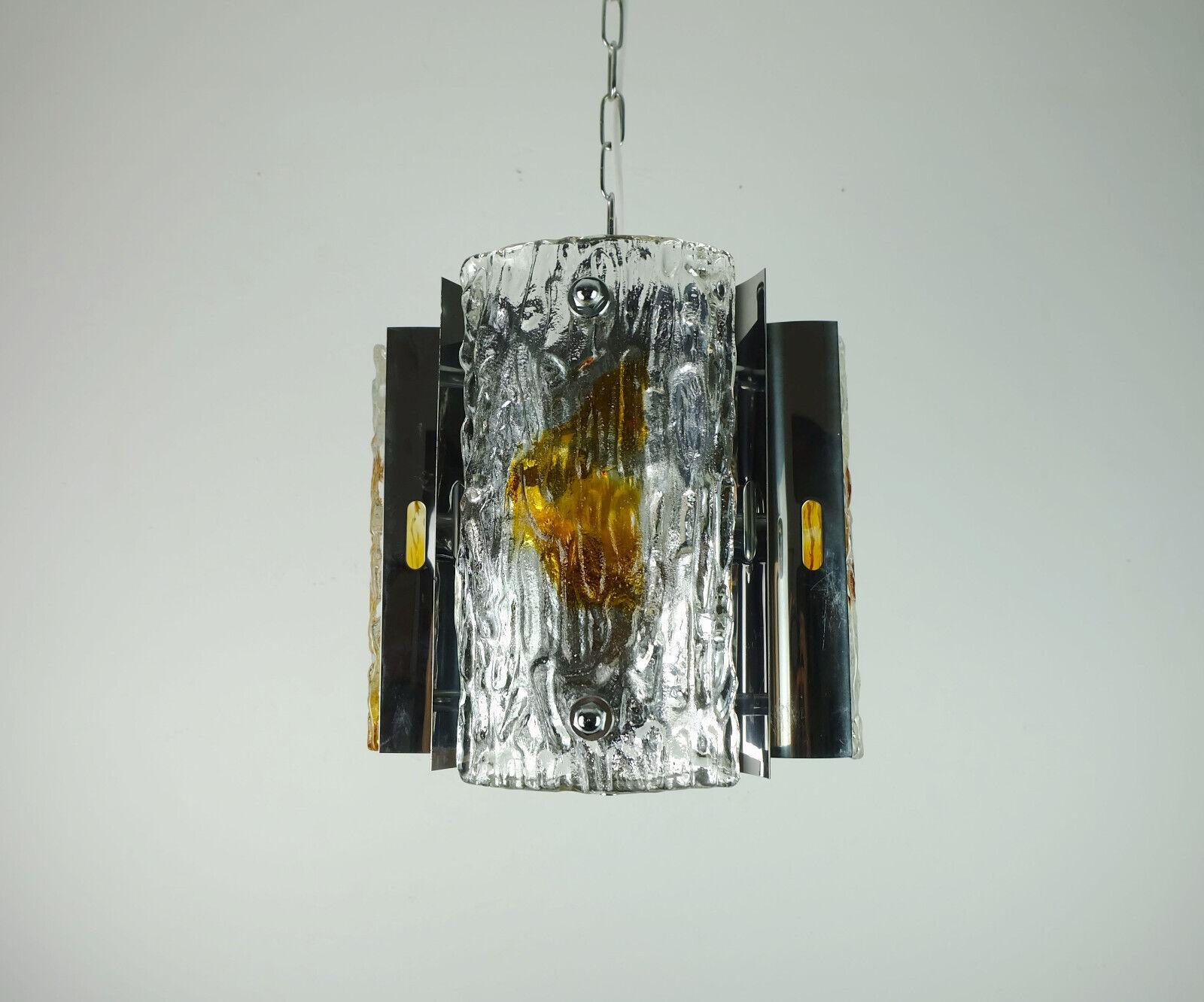 Midcentury Pendant Light Glass Chrome Mazzega, 1960s For Sale 4