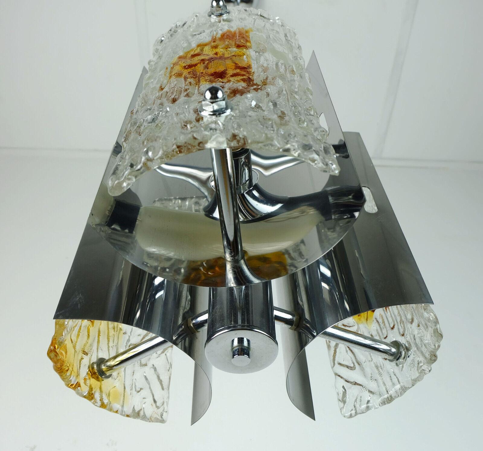 Midcentury Pendant Light Glass Chrome Mazzega, 1960s For Sale 1