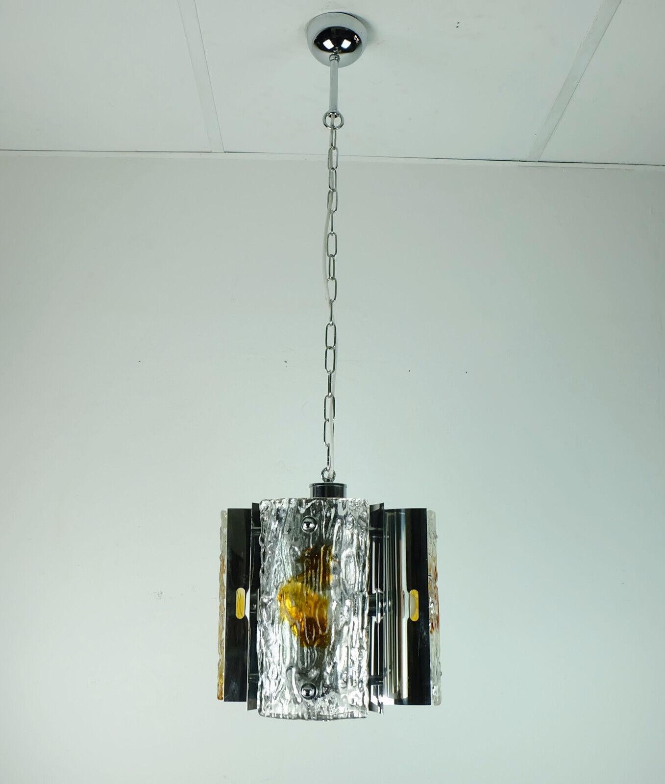 Midcentury Pendant Light Glass Chrome Mazzega, 1960s For Sale 2