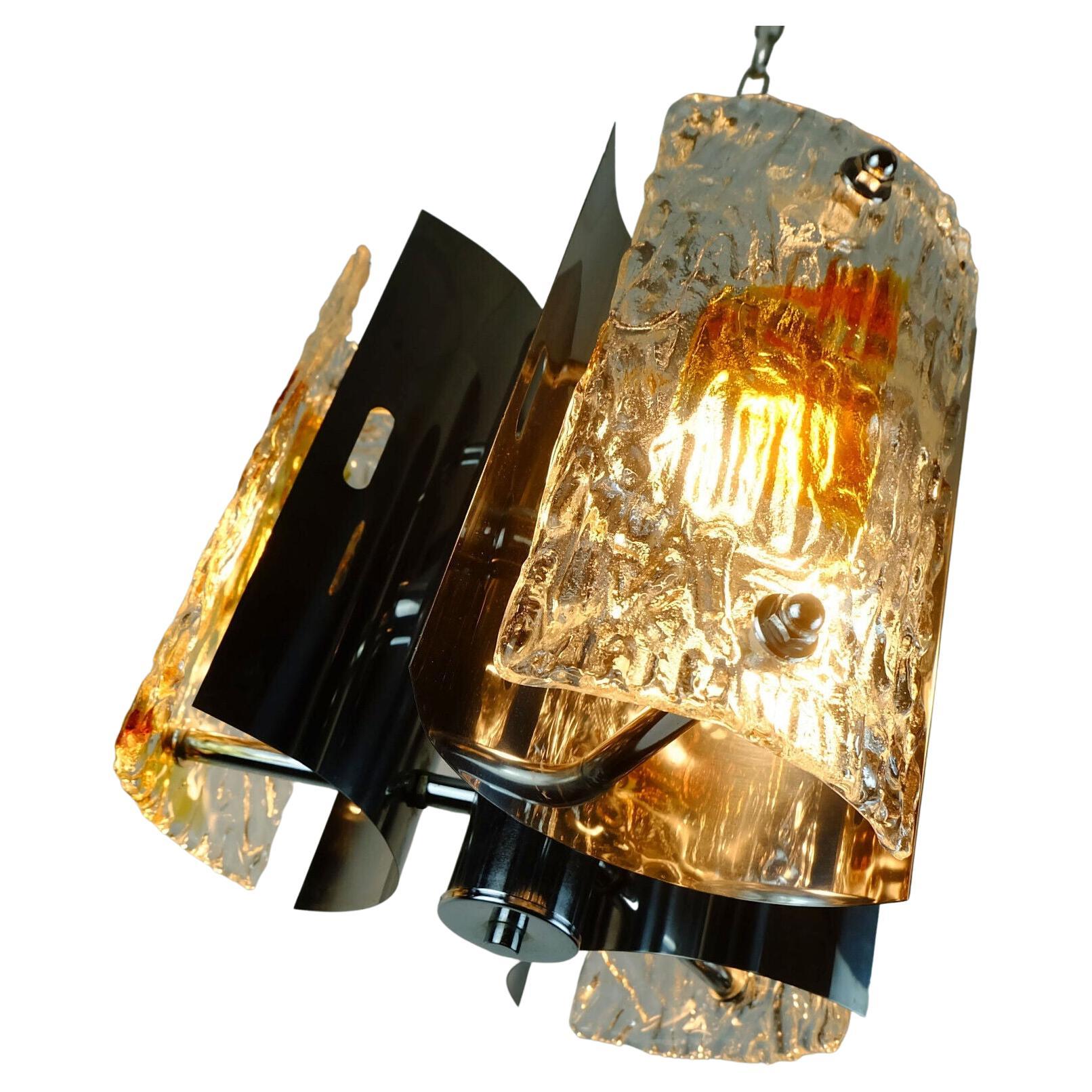 Lampe à suspension mi-siècle en verre chromé Mazzega, années 1960 en vente
