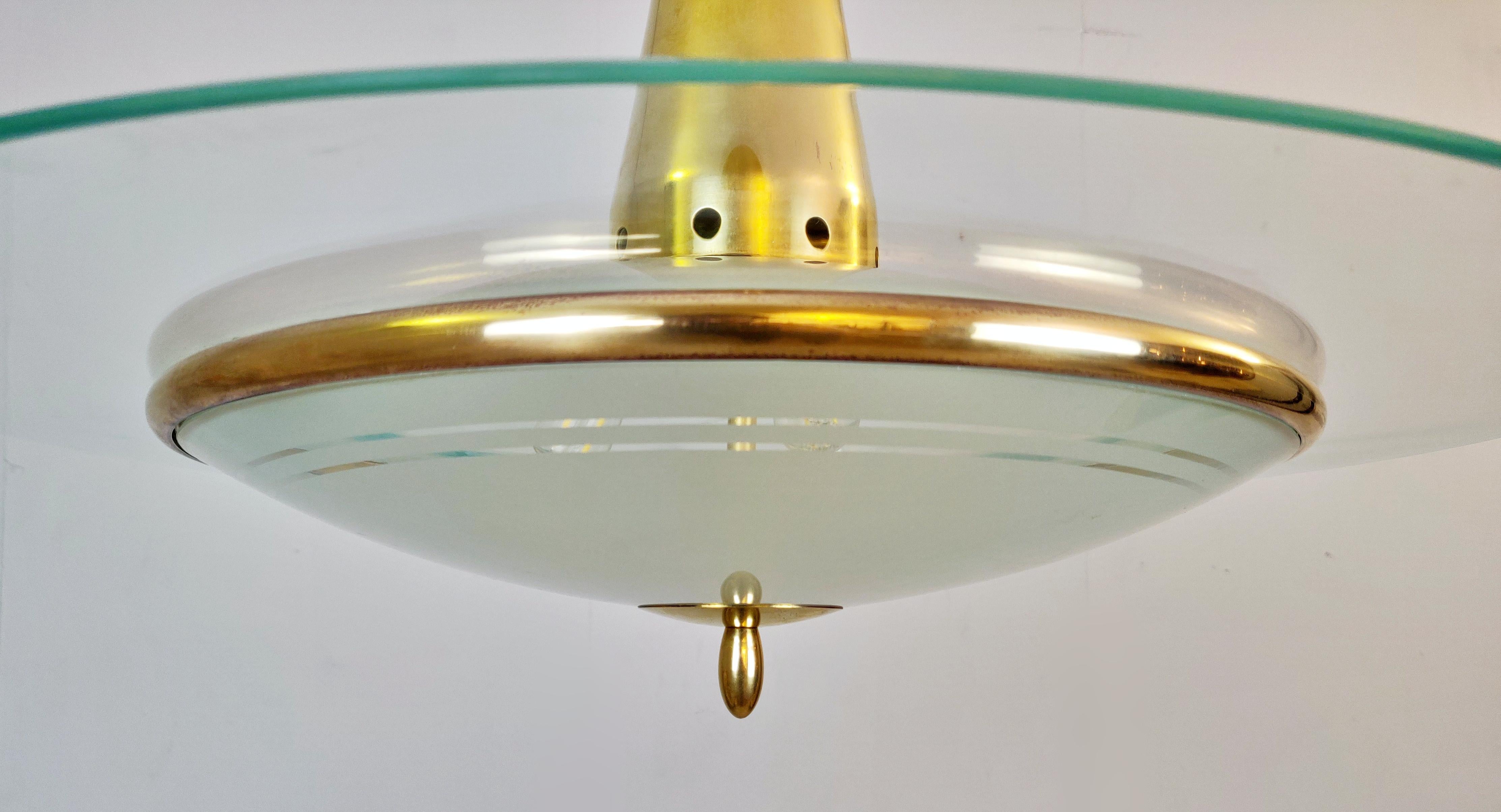 Midcentury Pendant Light in Glass and Brass 2