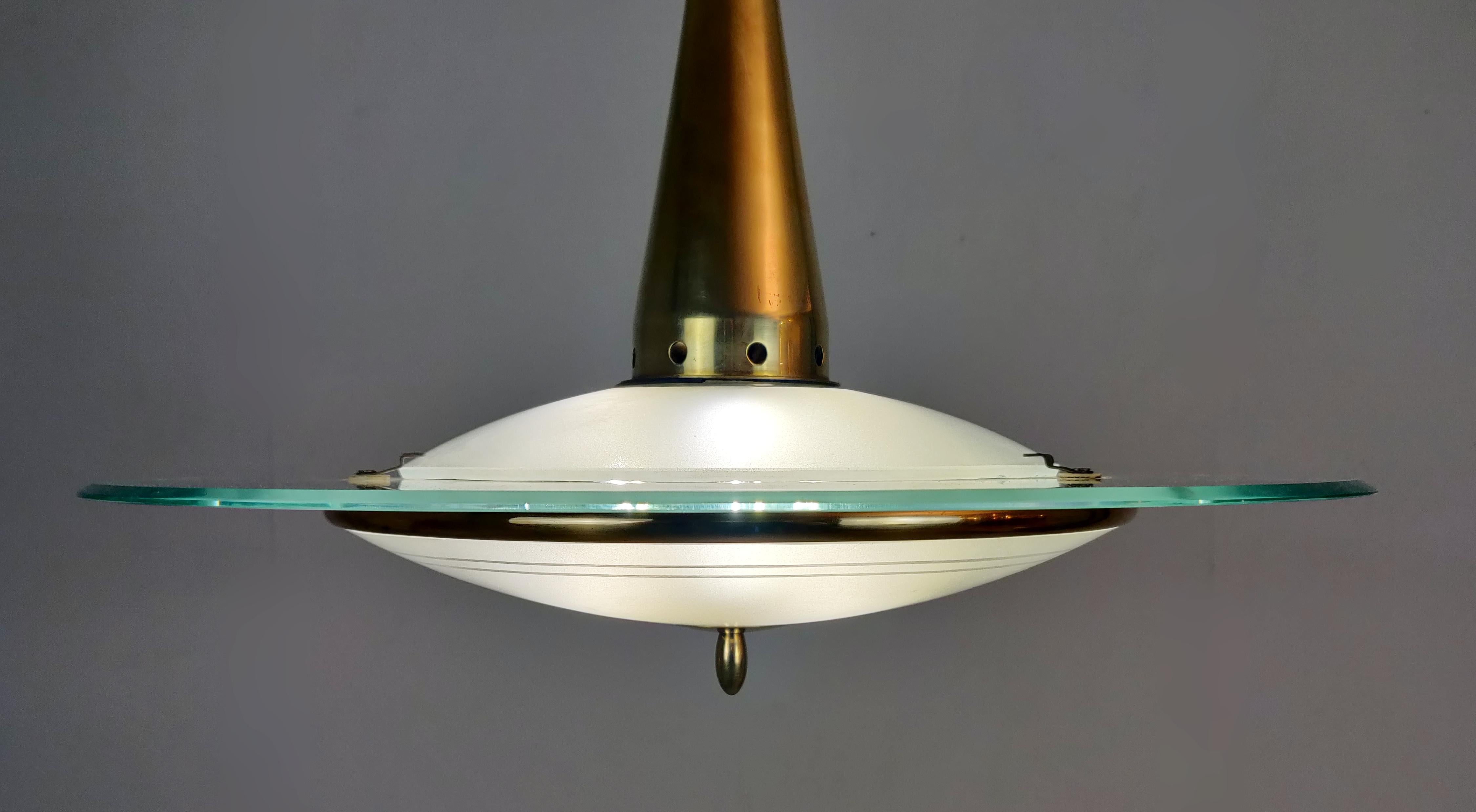 Mid-Century Modern Midcentury Pendant Light in Glass and Brass