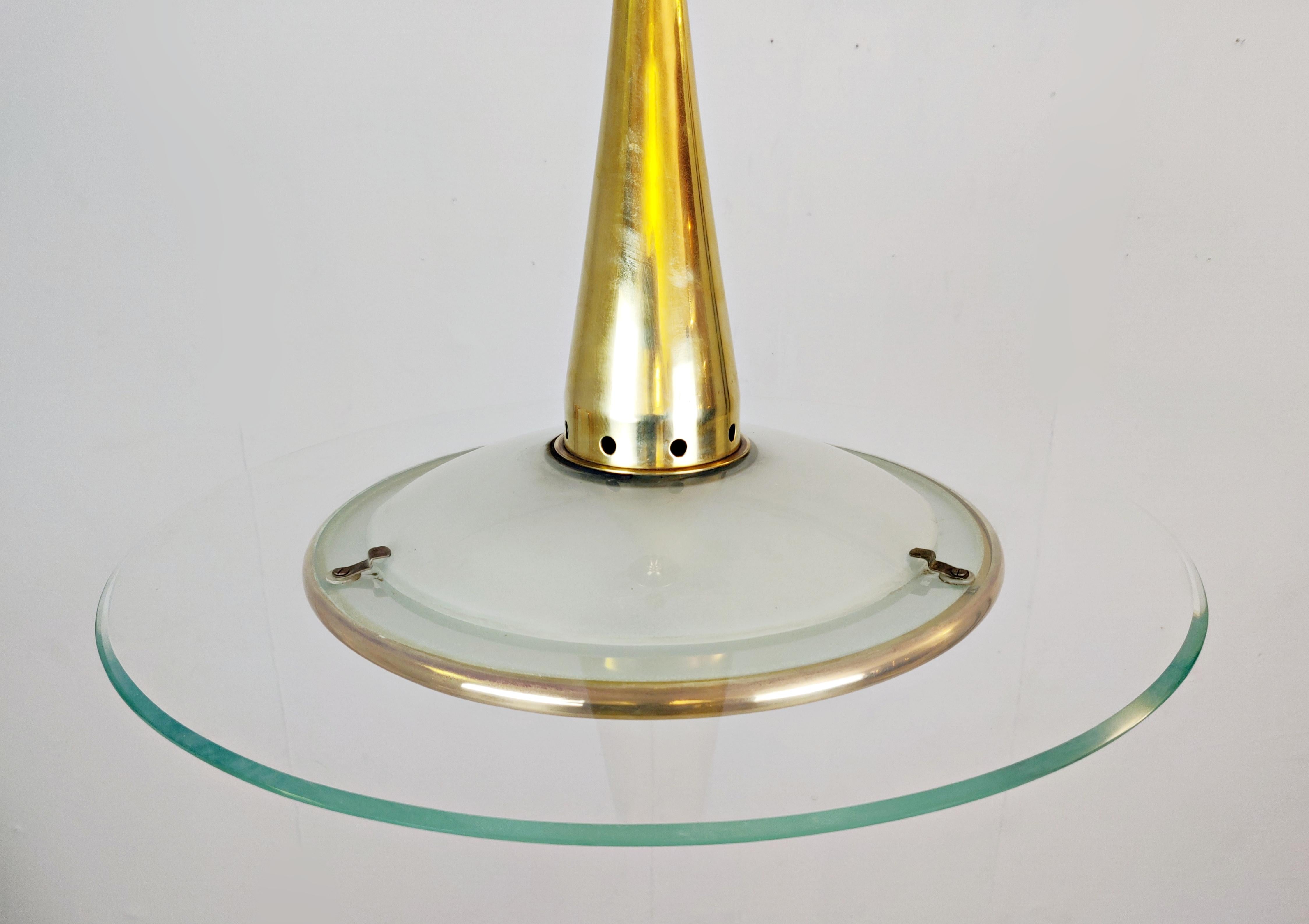 Italian Midcentury Pendant Light in Glass and Brass