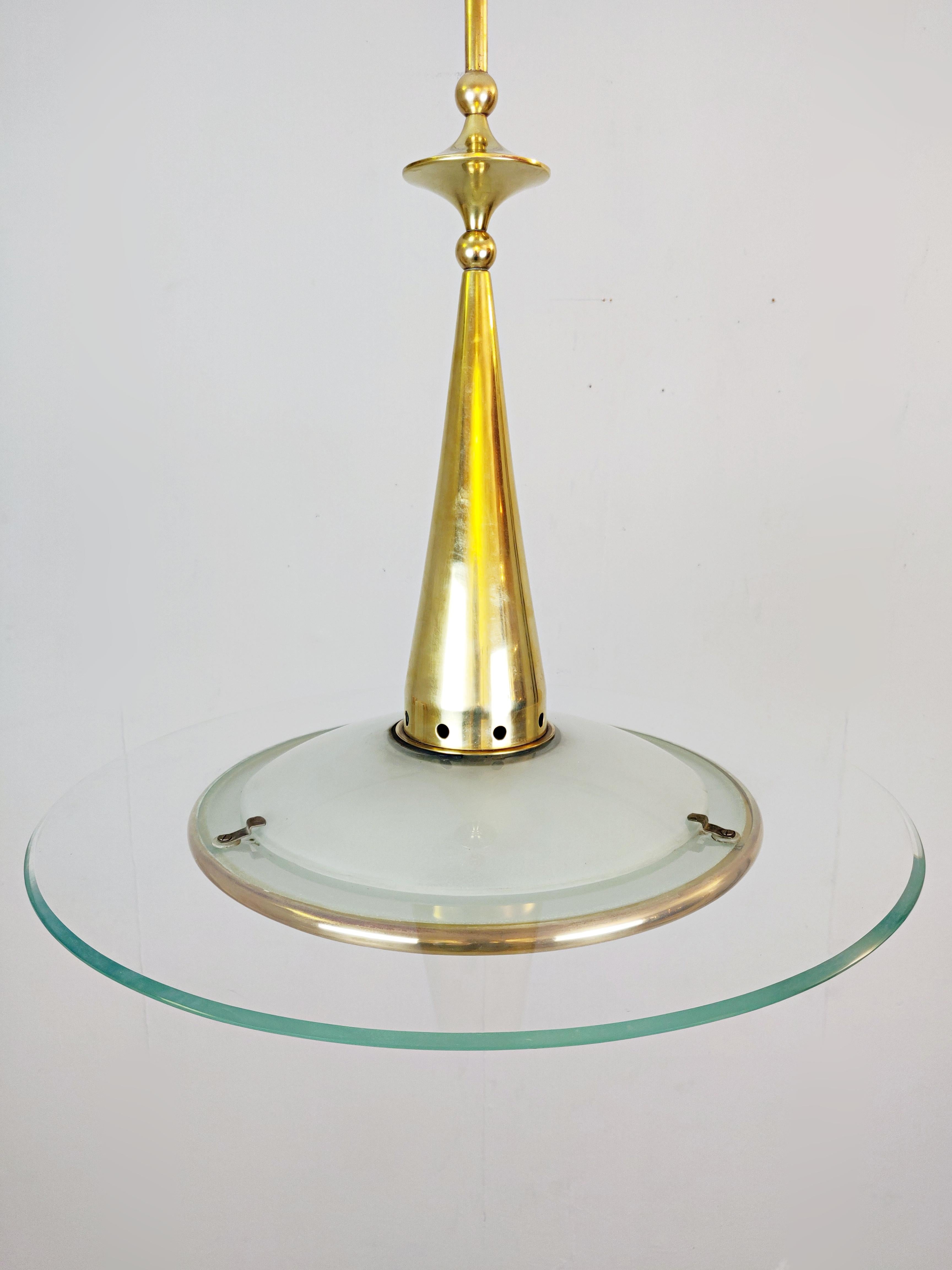 Midcentury Pendant Light in Glass and Brass 1