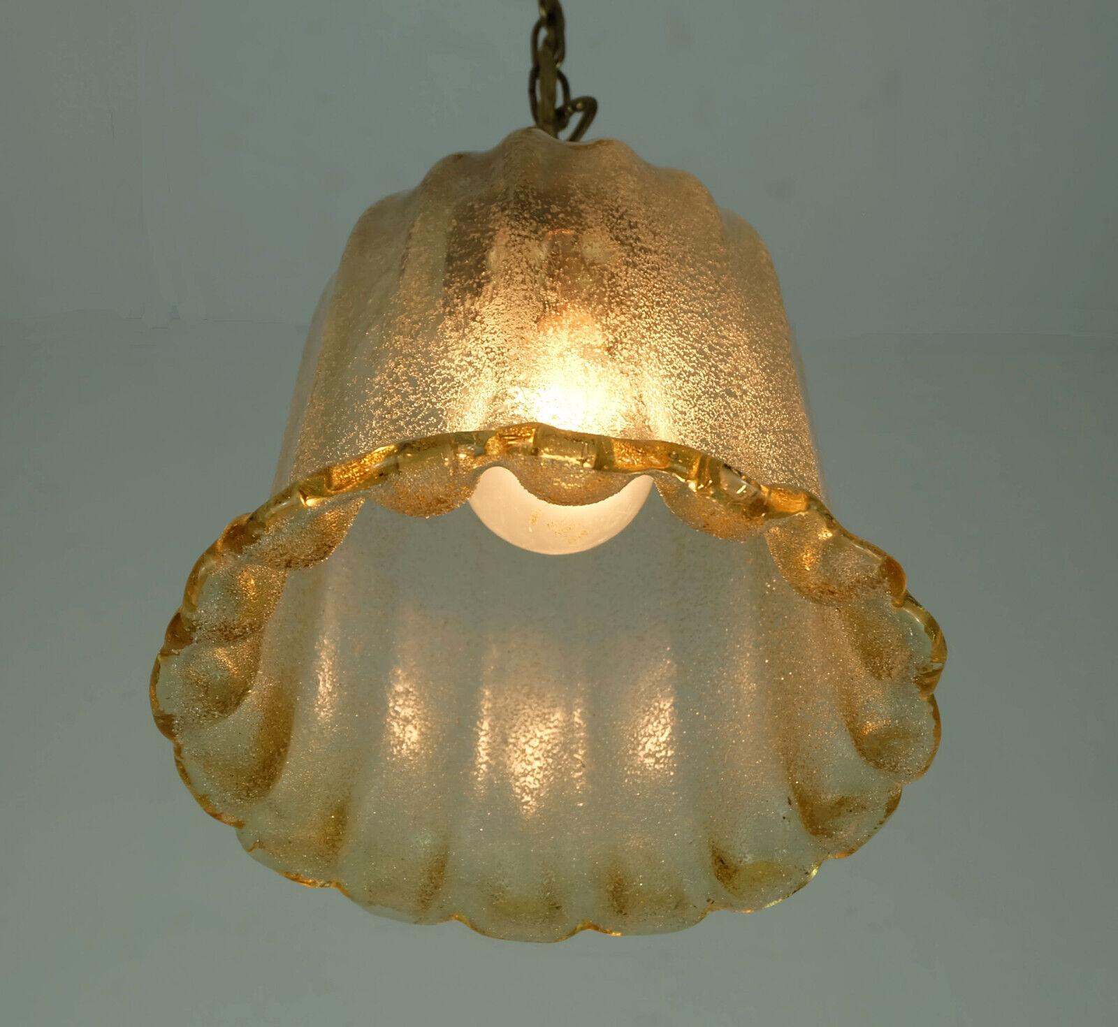 Glass mid century PENDANT LIGHT murano pulegoso glass gold dust brass 1970s For Sale