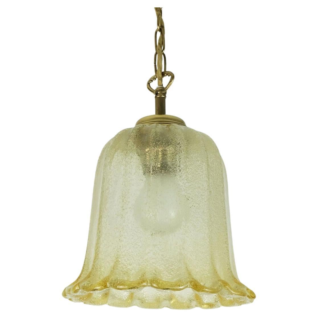 PENDANT LIGHT murano pulegoso verre doré laiton 1970 en vente