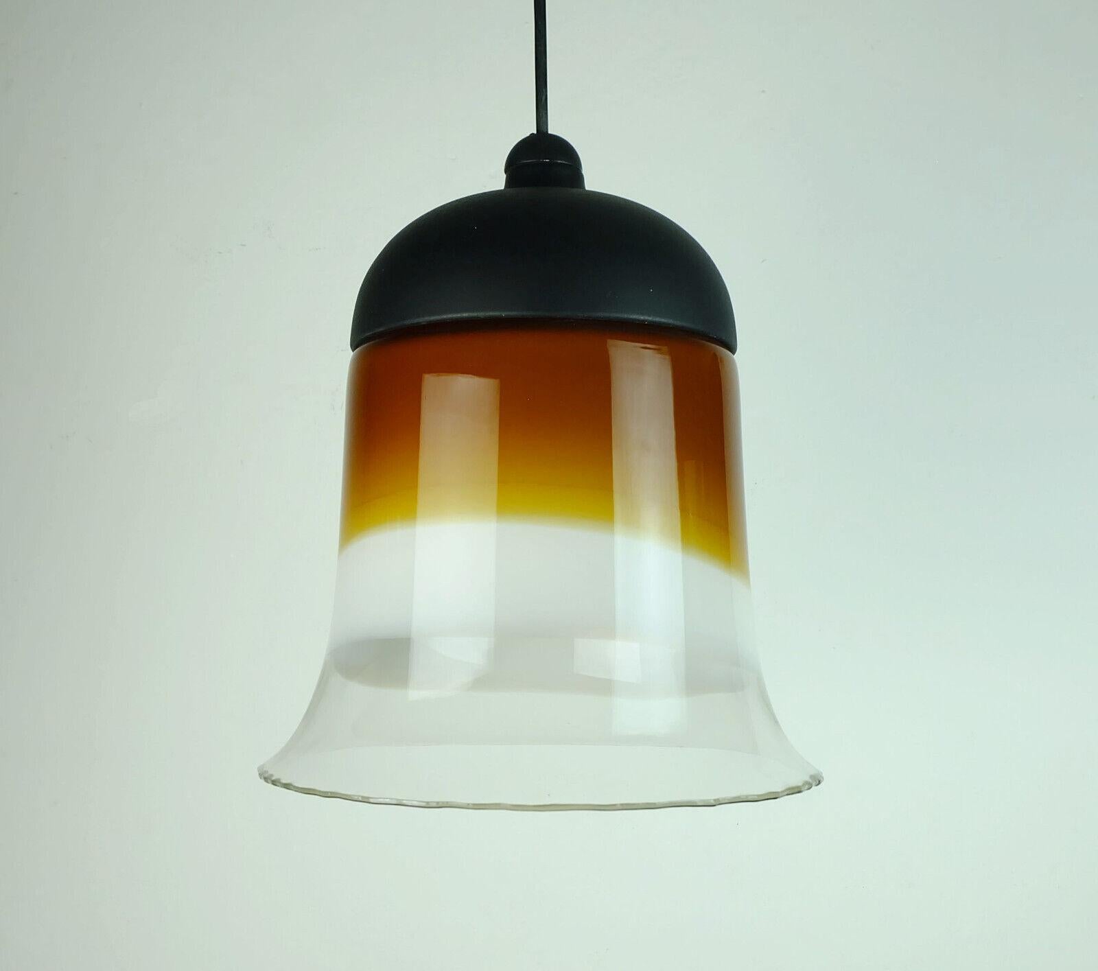 German Midcentury Pendant Light Peill & Putzler 1970s Amber White 6 Clear Glass Shade For Sale