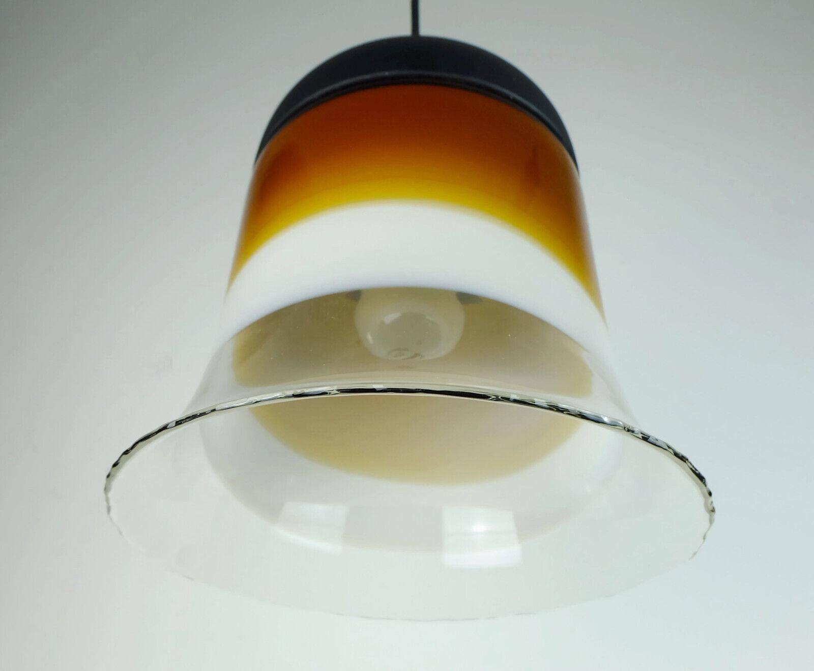 Late 20th Century Midcentury Pendant Light Peill & Putzler 1970s Amber White 6 Clear Glass Shade For Sale