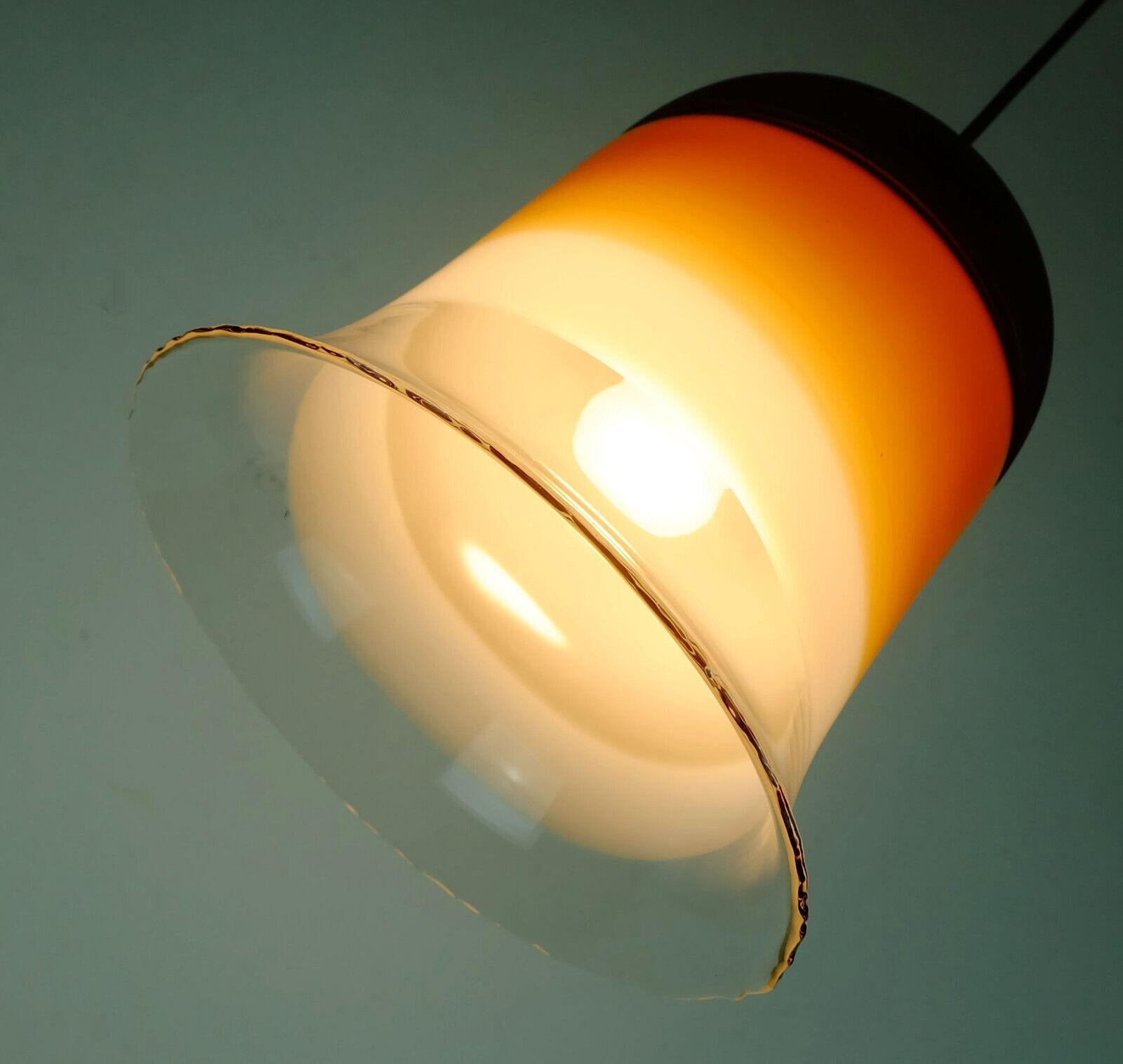 Midcentury Pendant Light Peill & Putzler 1970s Amber White 6 Clear Glass Shade For Sale 2