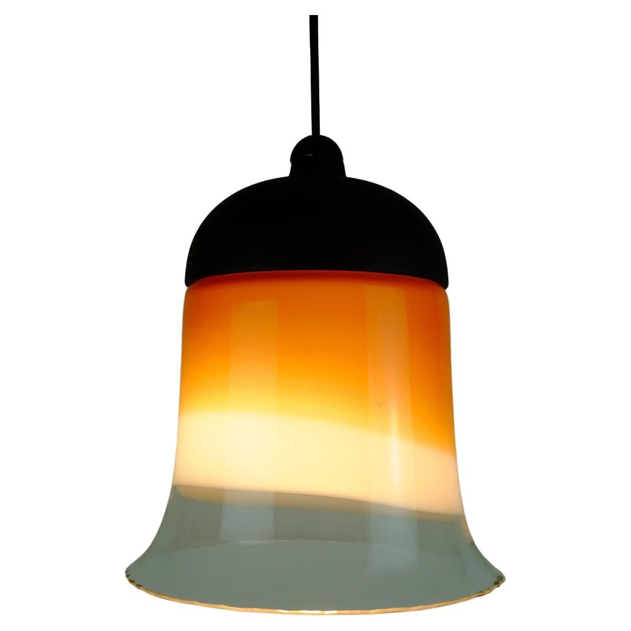 Midcentury Pendant Light Peill & Putzler 1970s Amber White 6 Clear Glass Shade For Sale