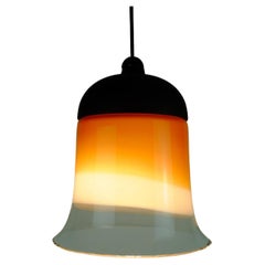 PENDANT LIGHT peill & putzler des années 1970 - Abat-jour en verre blanc ambré avec 6 abat-jour transparents