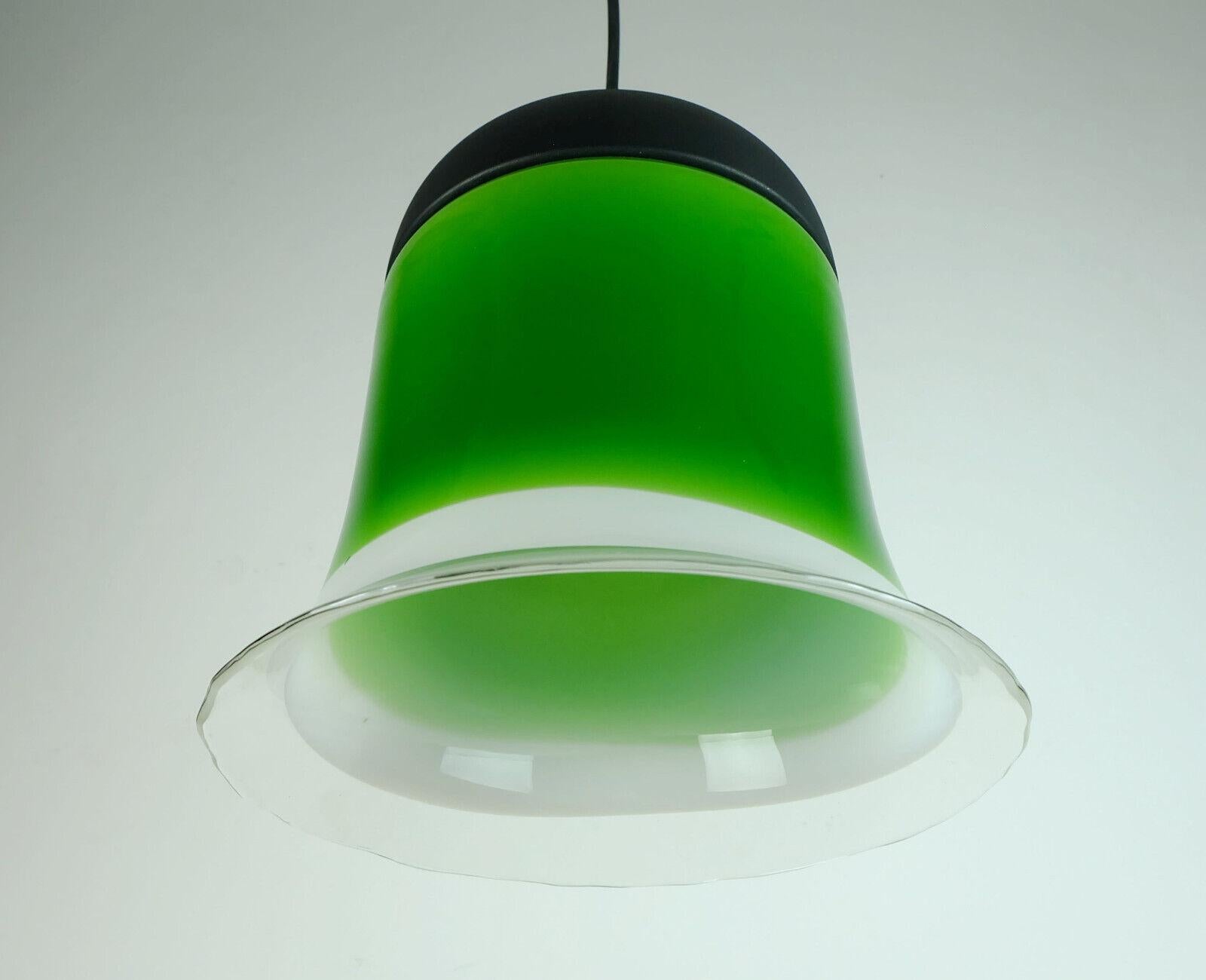 Mid-Century Modern Midcentury Pendant Light Peill & Putzler 1970s Green White a Clear Glass Shade For Sale