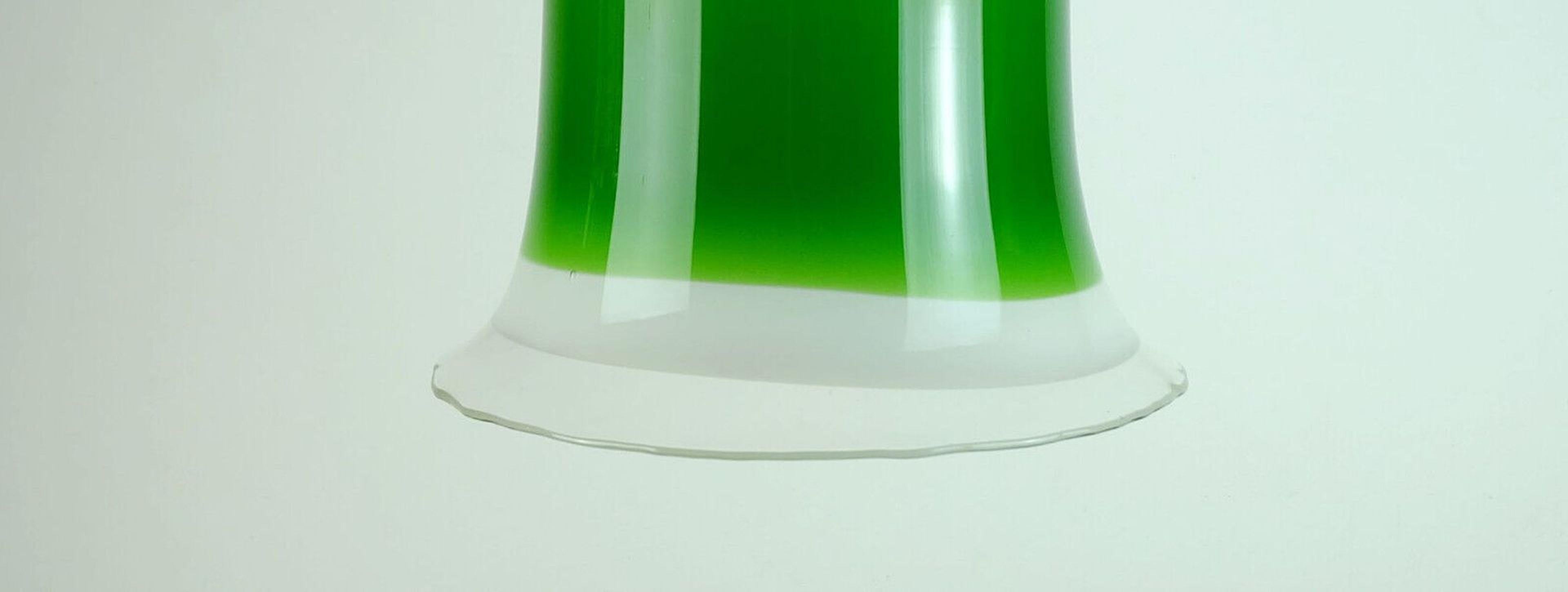 Midcentury Pendant Light Peill & Putzler 1970s Green White a Clear Glass Shade For Sale 2