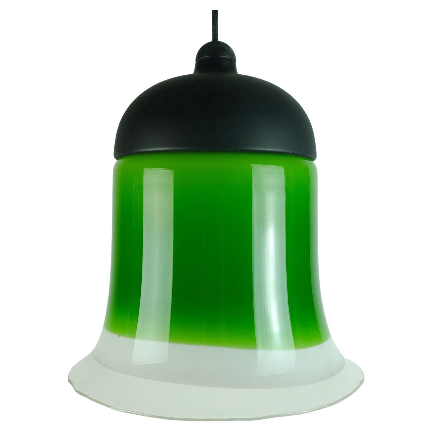 Midcentury Pendant Light Peill & Putzler 1970s Green White a Clear Glass Shade For Sale