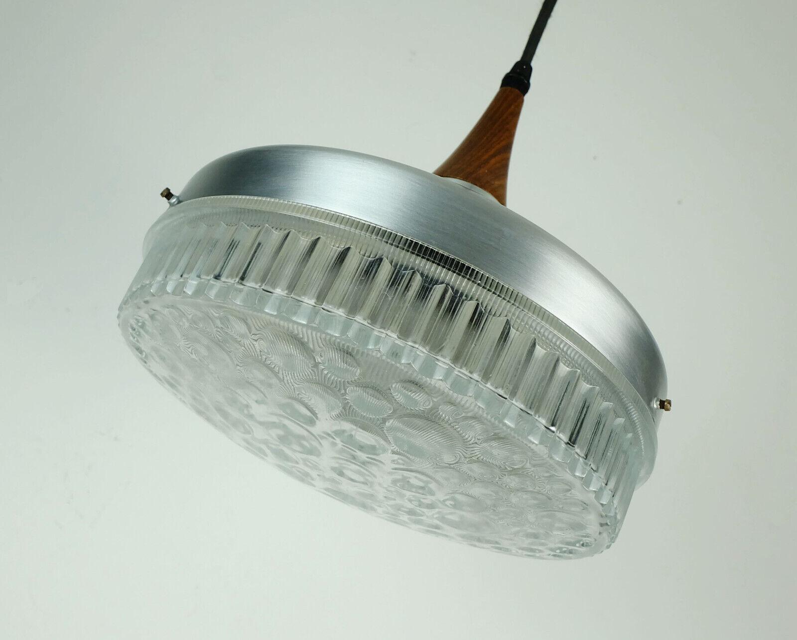 Midcentury Pendant Light Pressed Glass Bubble Glass Aluminum Rosewood 1960s For Sale 4