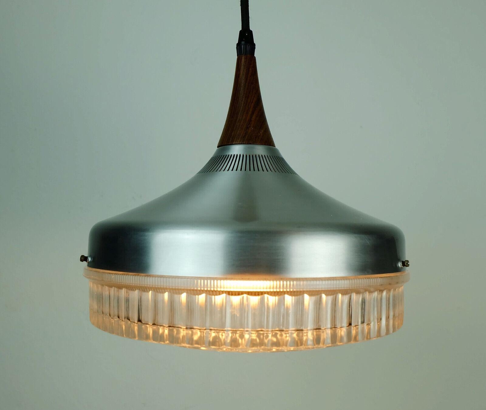 Midcentury Pendant Light Pressed Glass Bubble Glass Aluminum Rosewood 1960s For Sale 2