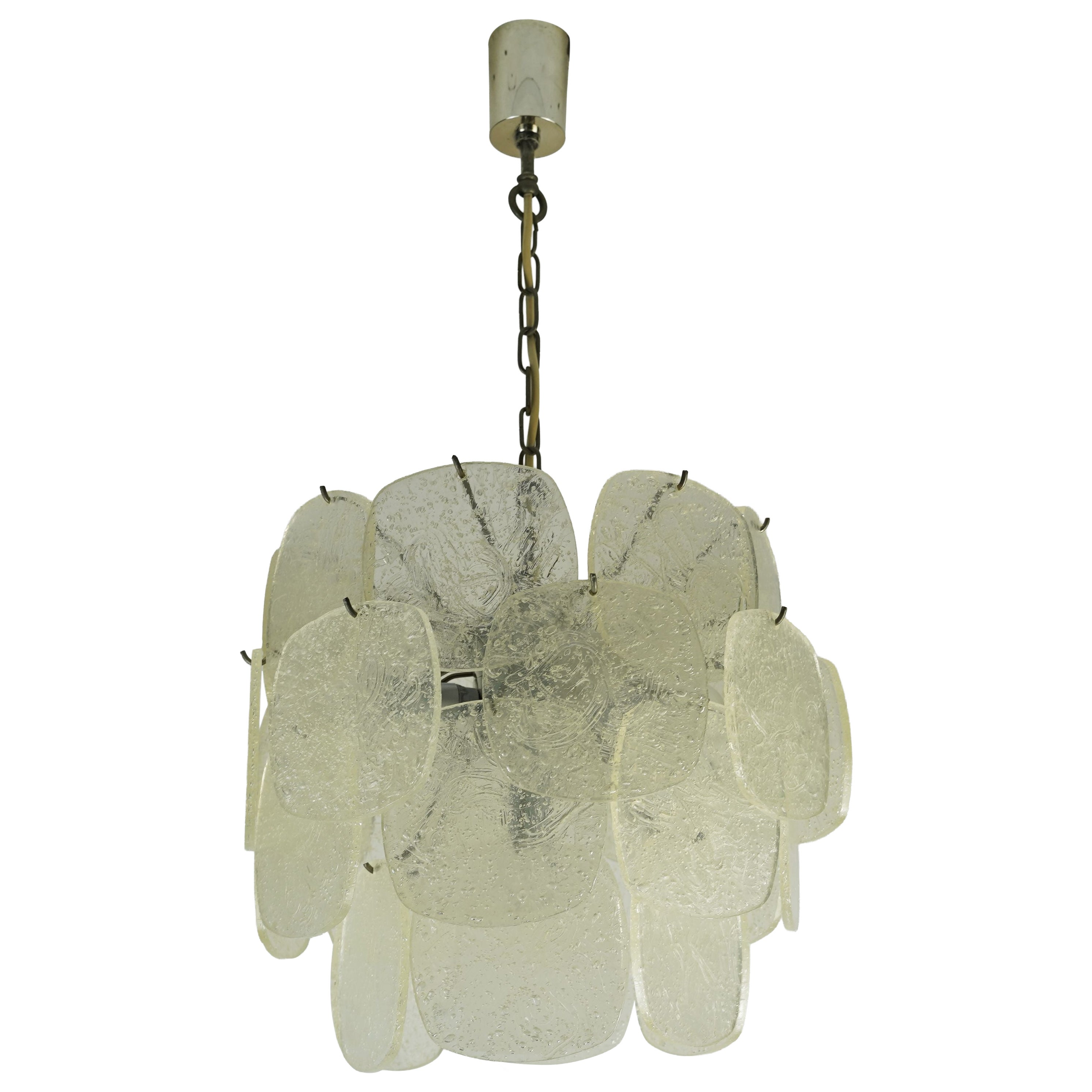 LUCE A PENDANT di metà secolo con 30 dischi acrilici come il vetro di ghiaccio 1960s 1970s