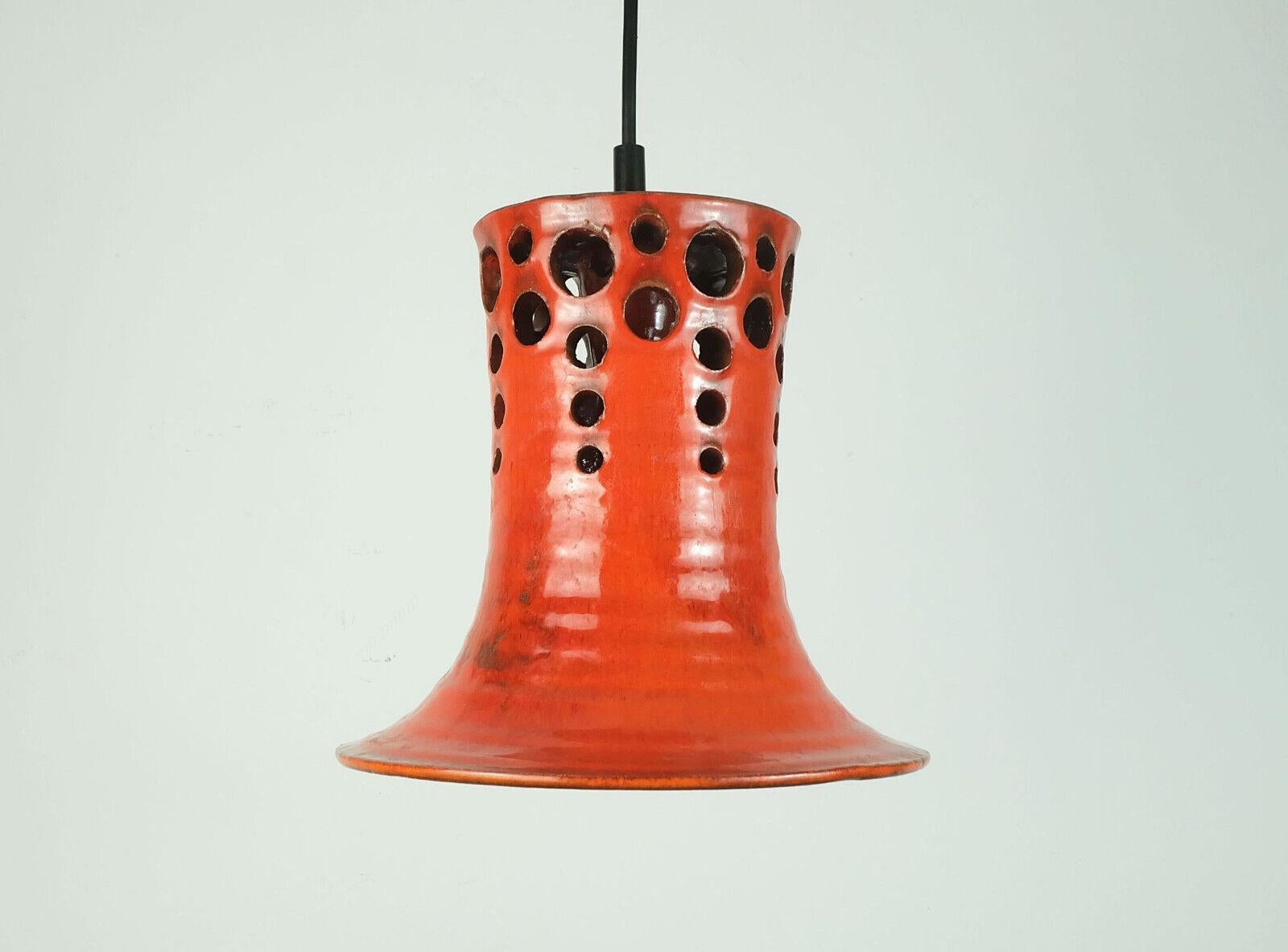 mid century PENDANT LIGHT with orange ceramic shade 1970s For Sale 6