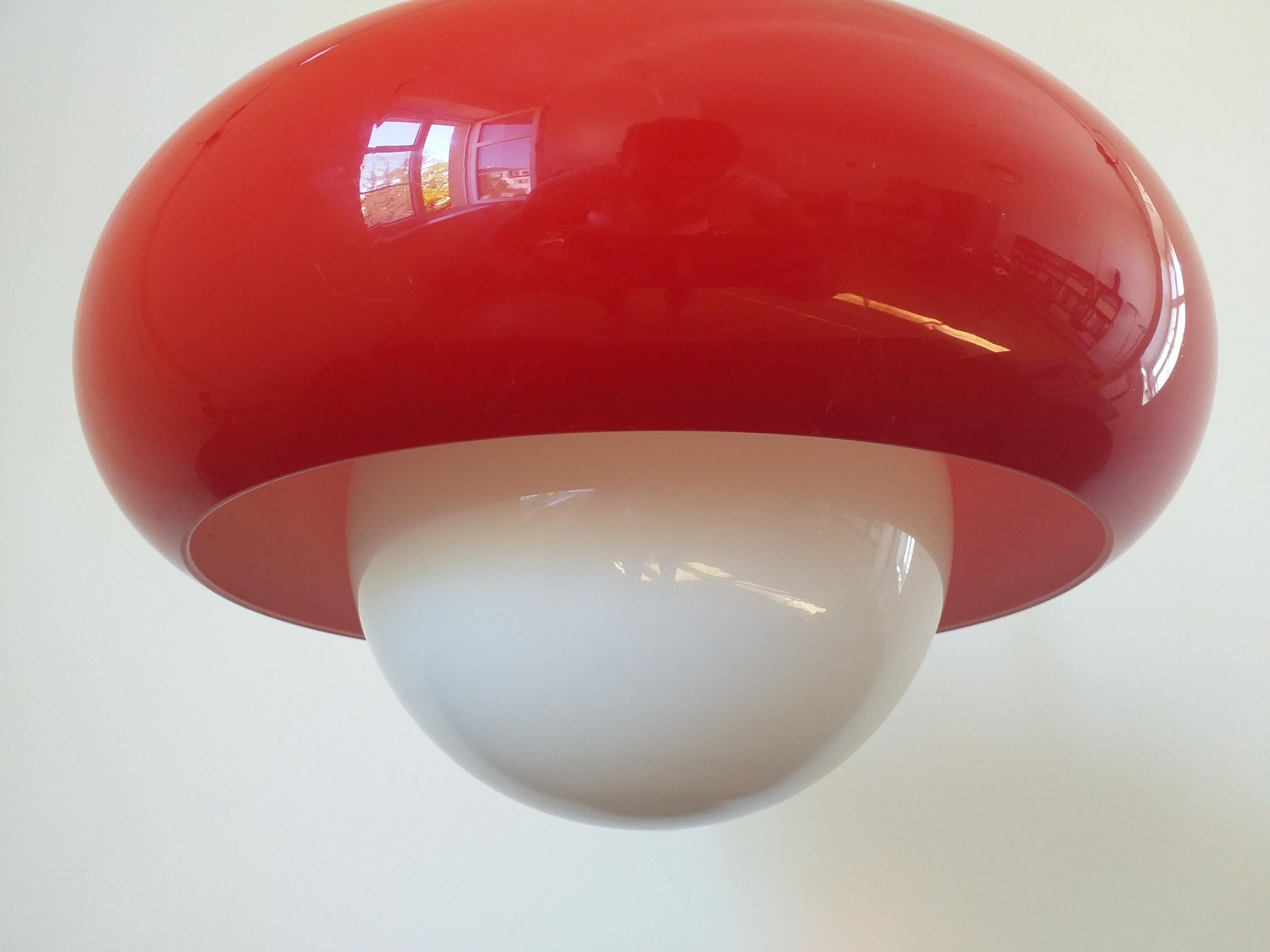 Milk Glass Midcentury Pendant Meblo Designed by Harvey Guzzini, Italy, 1970s