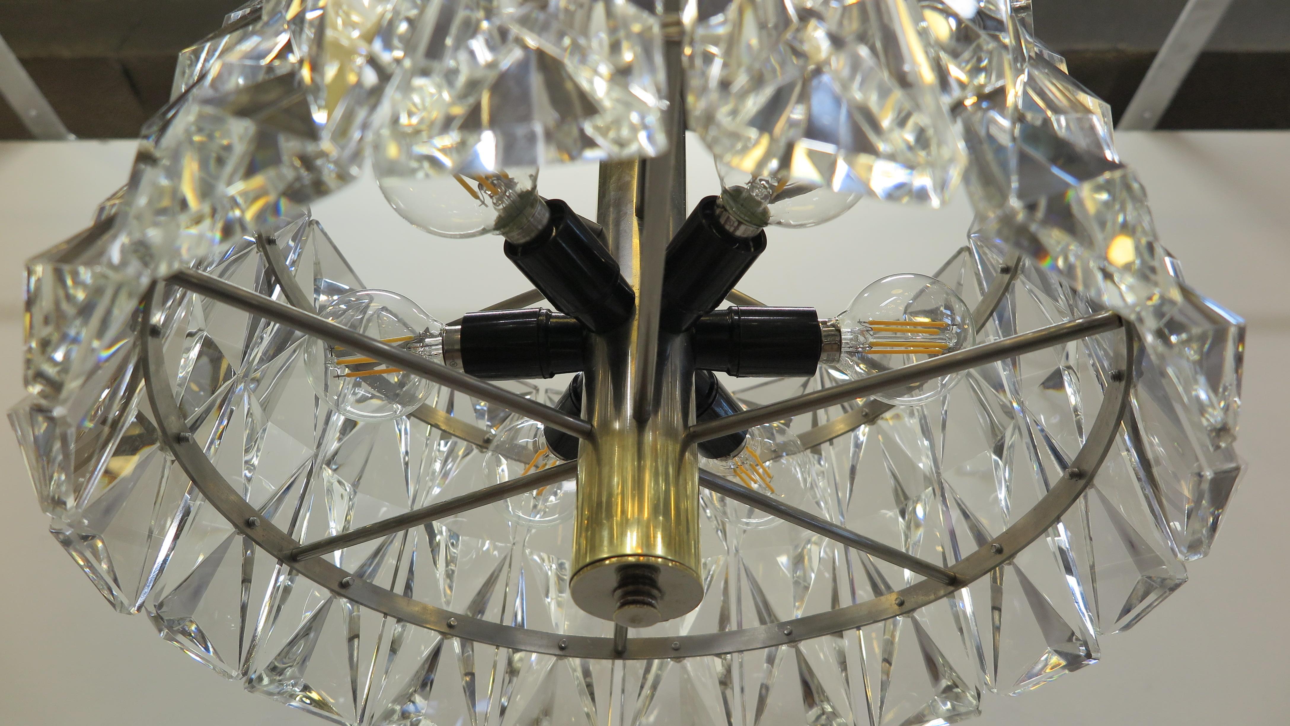 German Midcentury Pendant Prism Faceted Crystal Kinkeldey For Sale