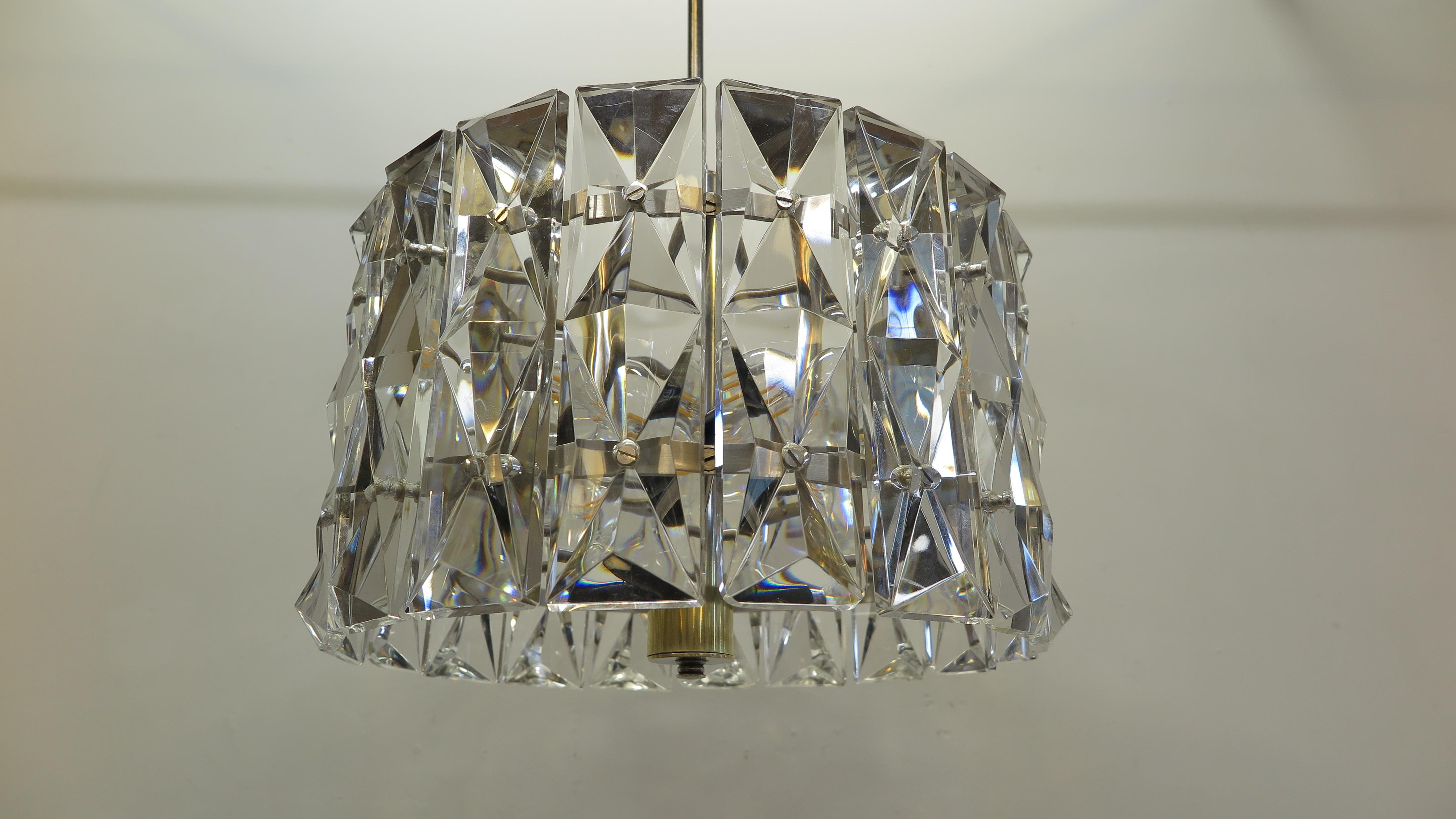 Midcentury Pendant Prism Faceted Crystal Kinkeldey In Good Condition For Sale In New York, NY