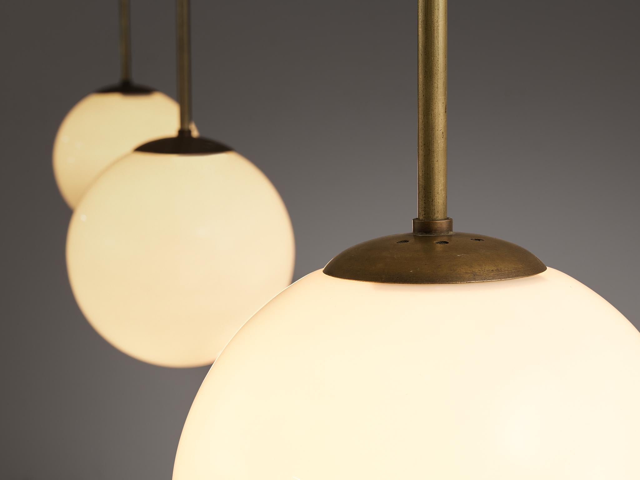 Mid-Century Modern Mid-Century Pendants in Opaline Glass and Brass For Sale