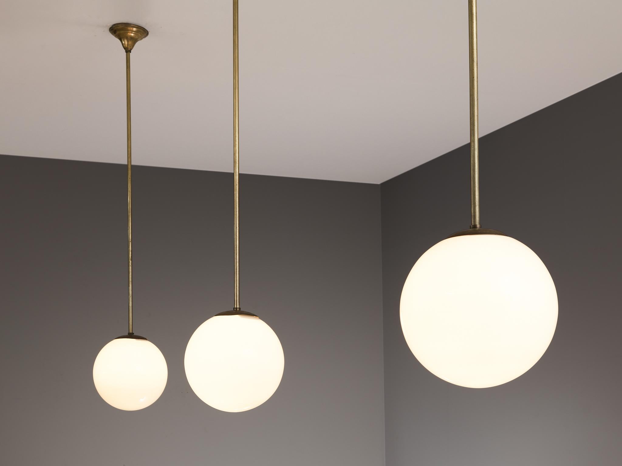Mid-Century Pendants in Opaline Glass and Brass In Good Condition For Sale In Waalwijk, NL