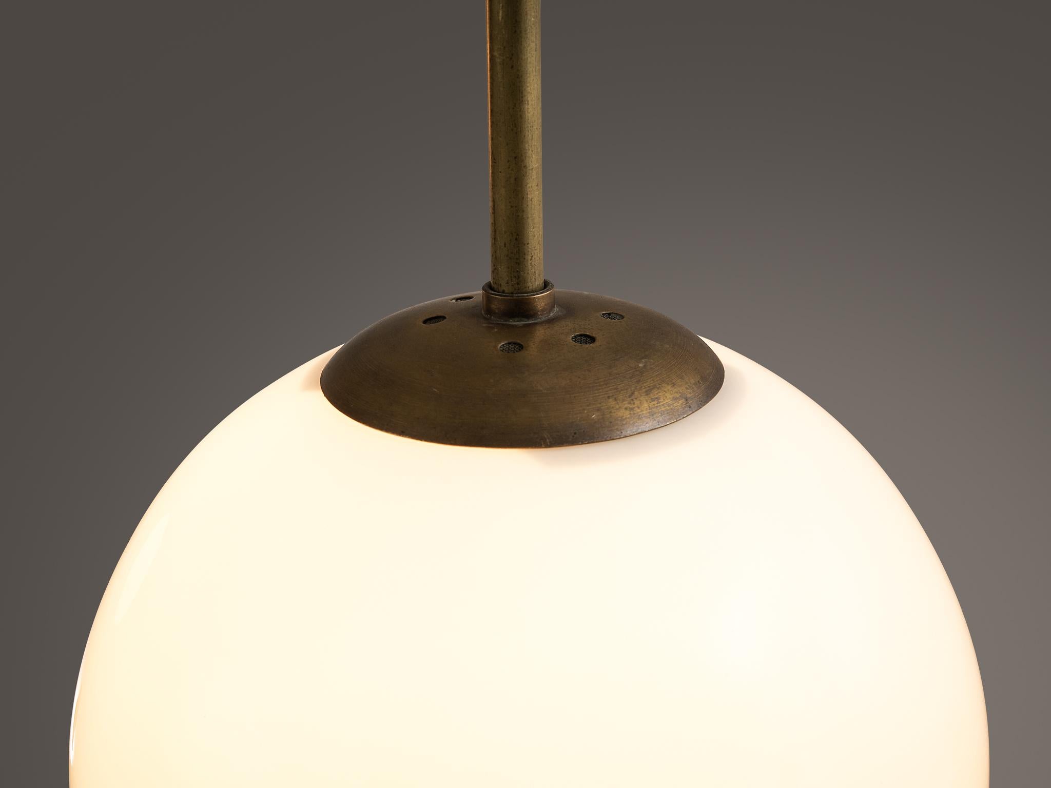 Mid-20th Century Mid-Century Pendants in Opaline Glass and Brass For Sale