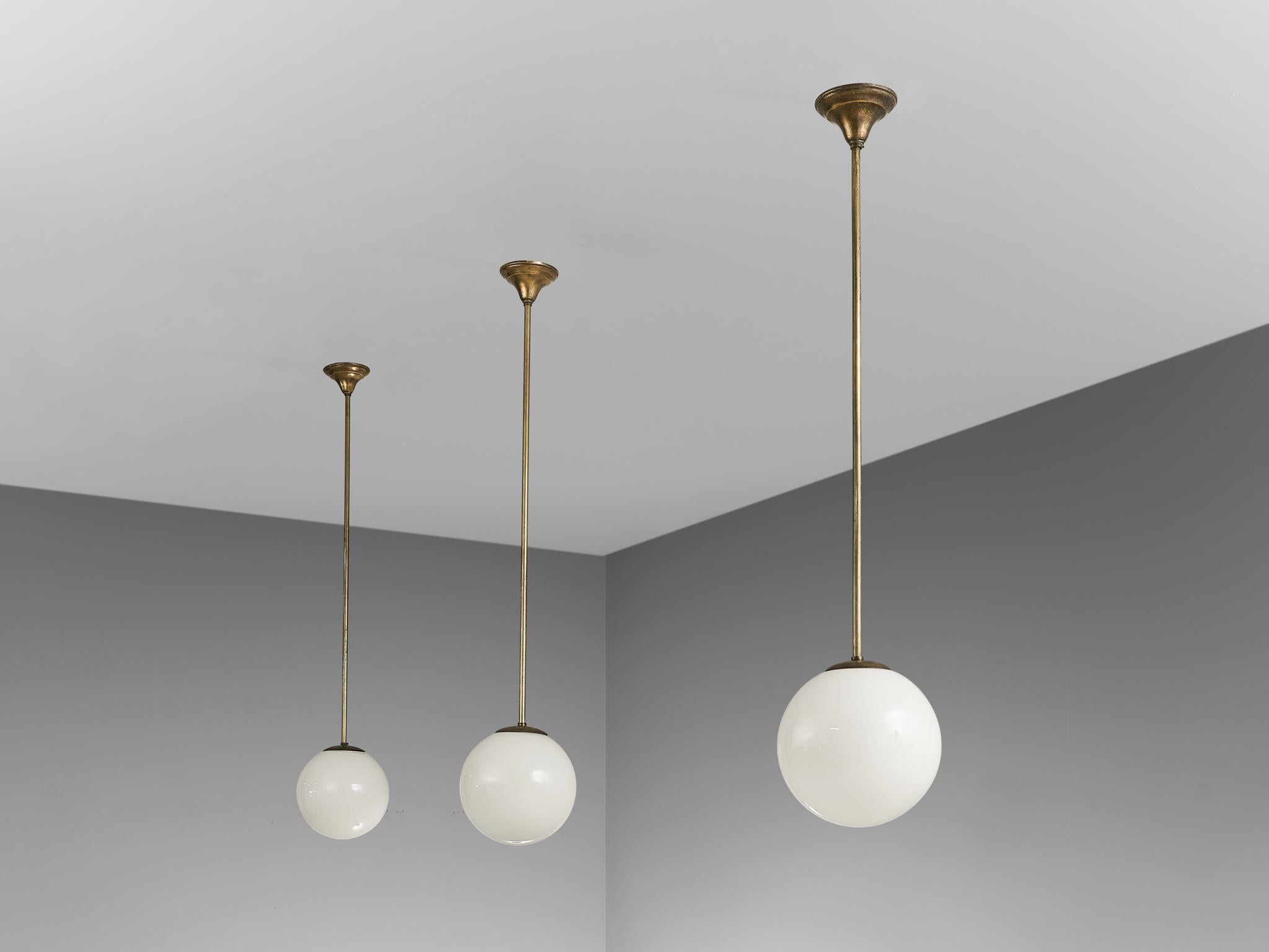 Mid-Century Pendants in Opaline Glass and Brass For Sale 1