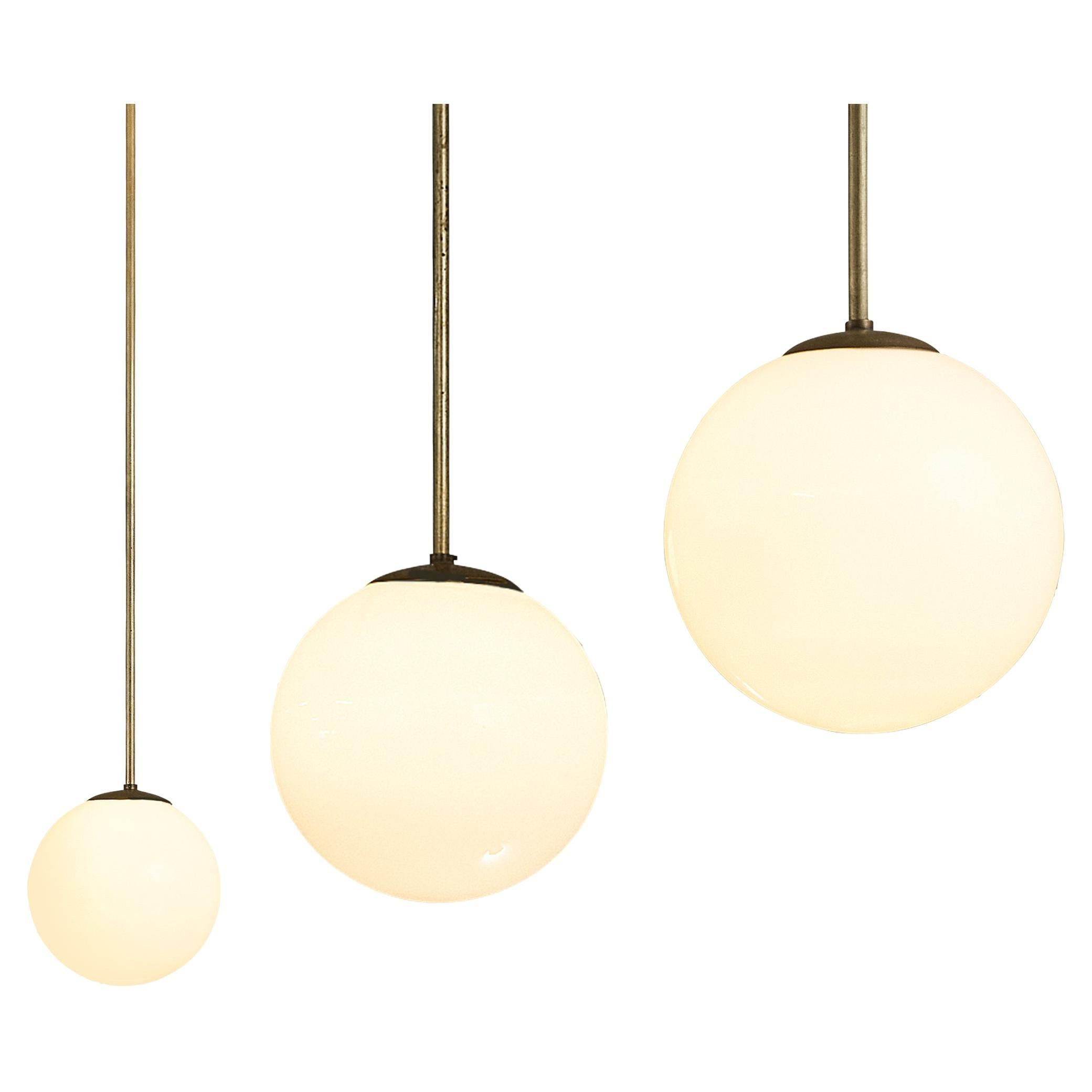 Mid-Century Pendants in Opaline Glass and Brass