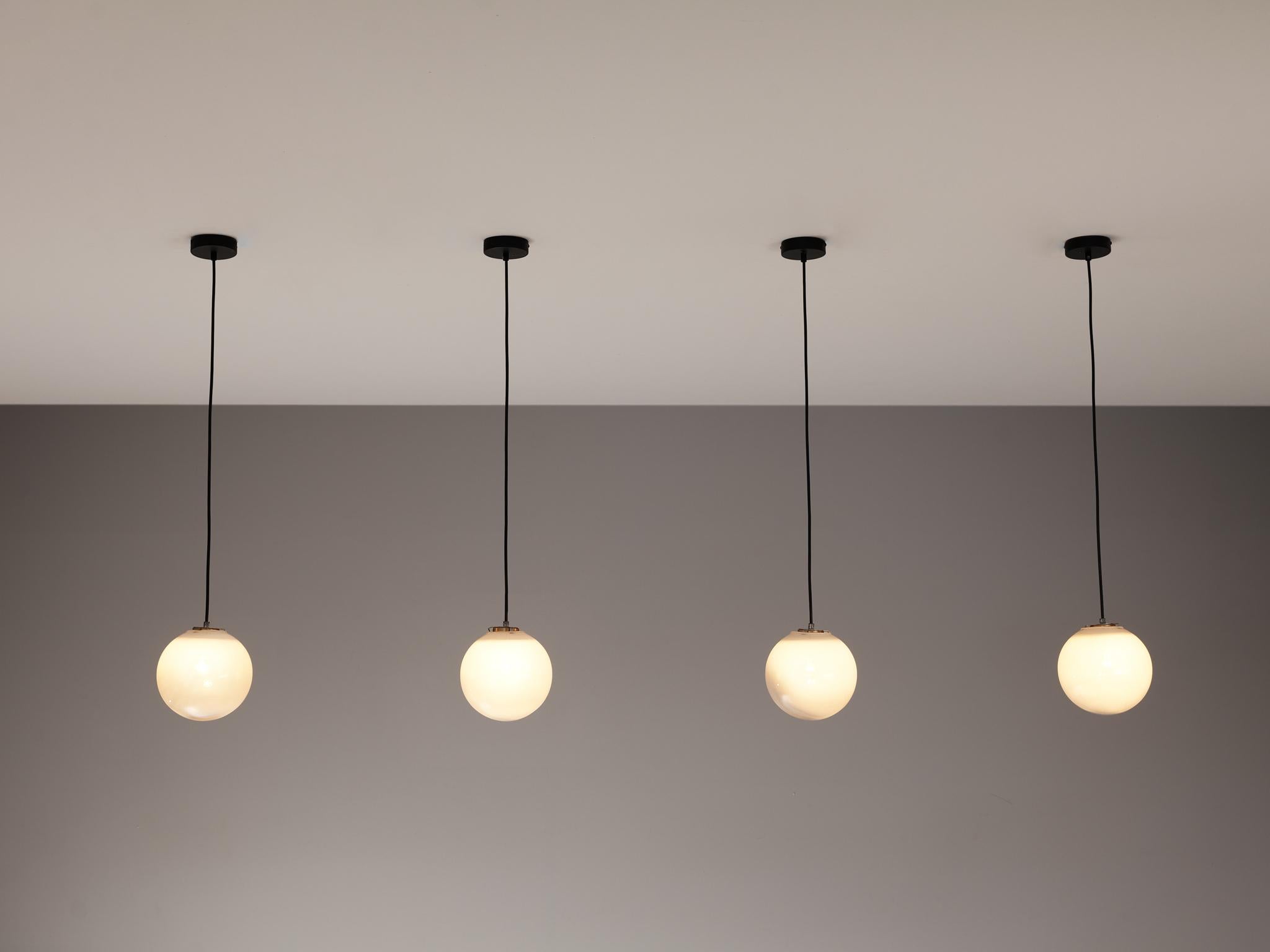 Mid-Century Pendants in Opaline to Clear Glass  In Good Condition In Waalwijk, NL