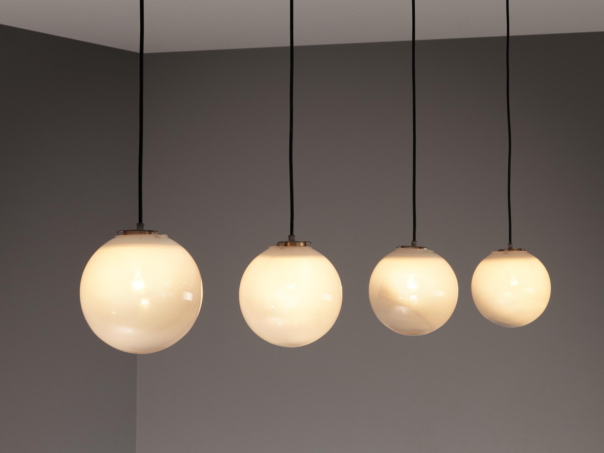 Mid-20th Century Mid-Century Pendants in Opaline to Clear Glass 
