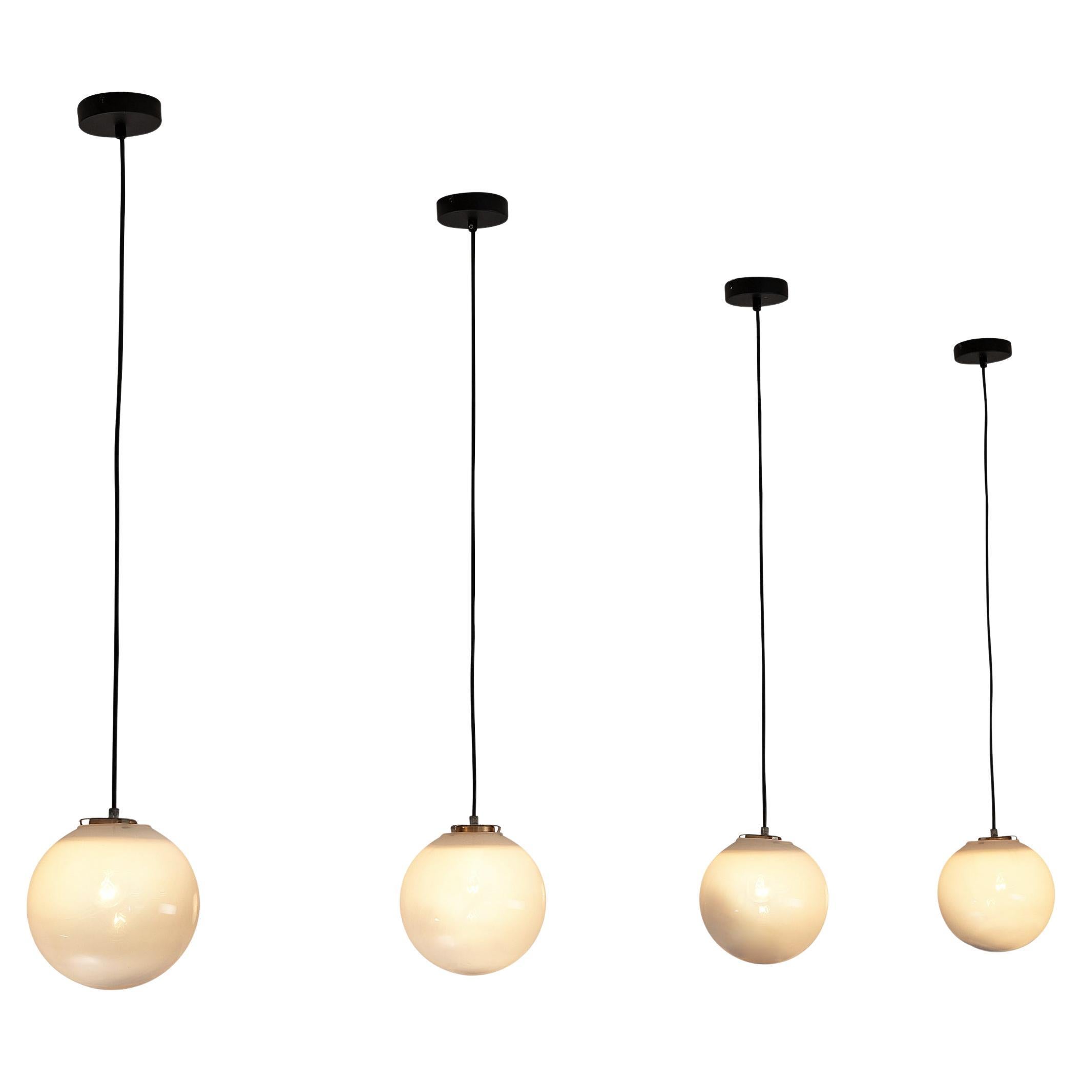 Mid-Century Pendants in Opaline to Clear Glass 