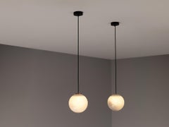 Mid-Century Pendants in White Opaque to Clear Glass