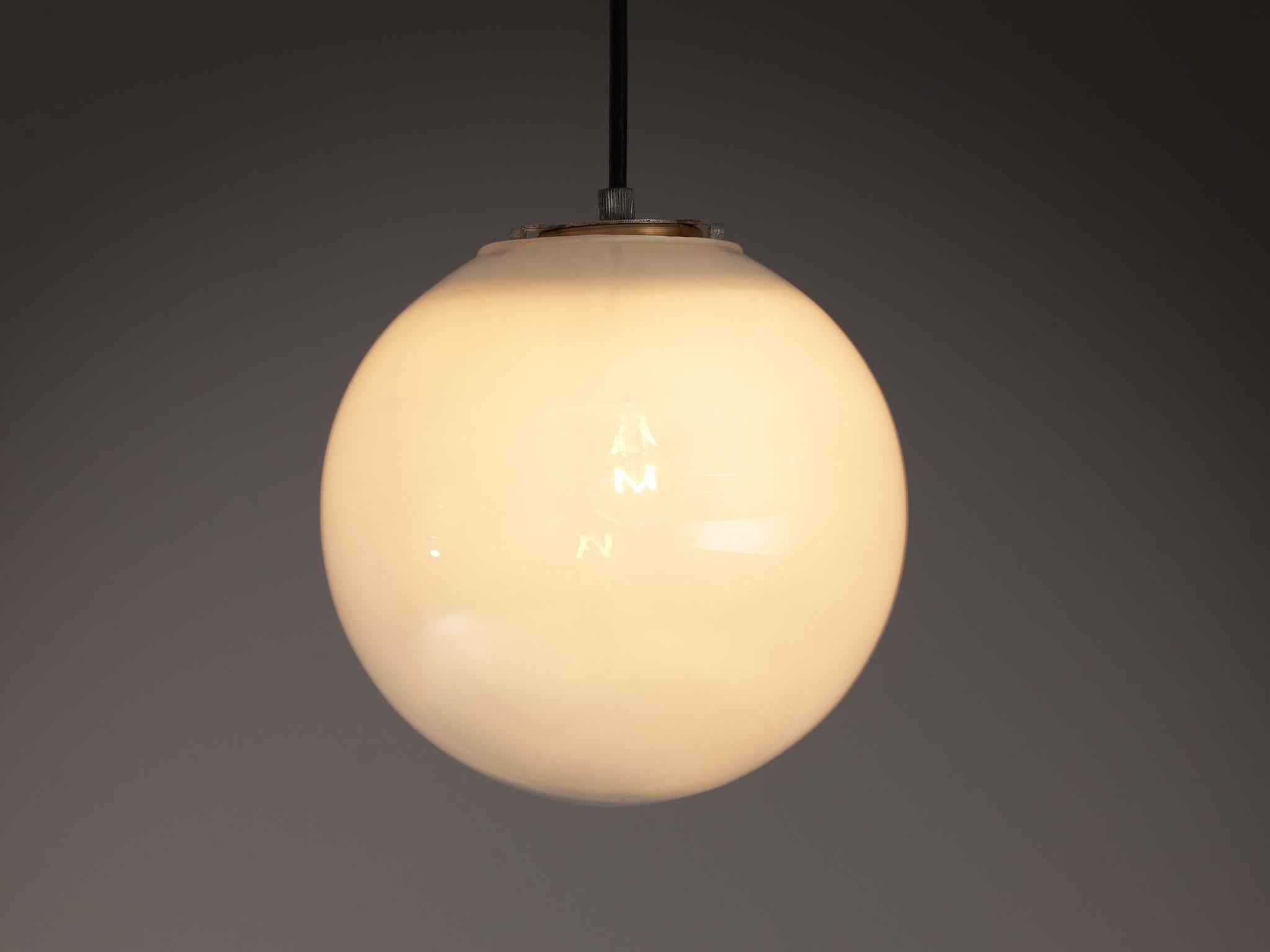 Mid-Century Modern Mid-Century Pendants in White Opaque to Clear Glass  For Sale