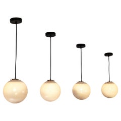 Vintage Mid-Century Pendants in White Opaque to Clear Glass 