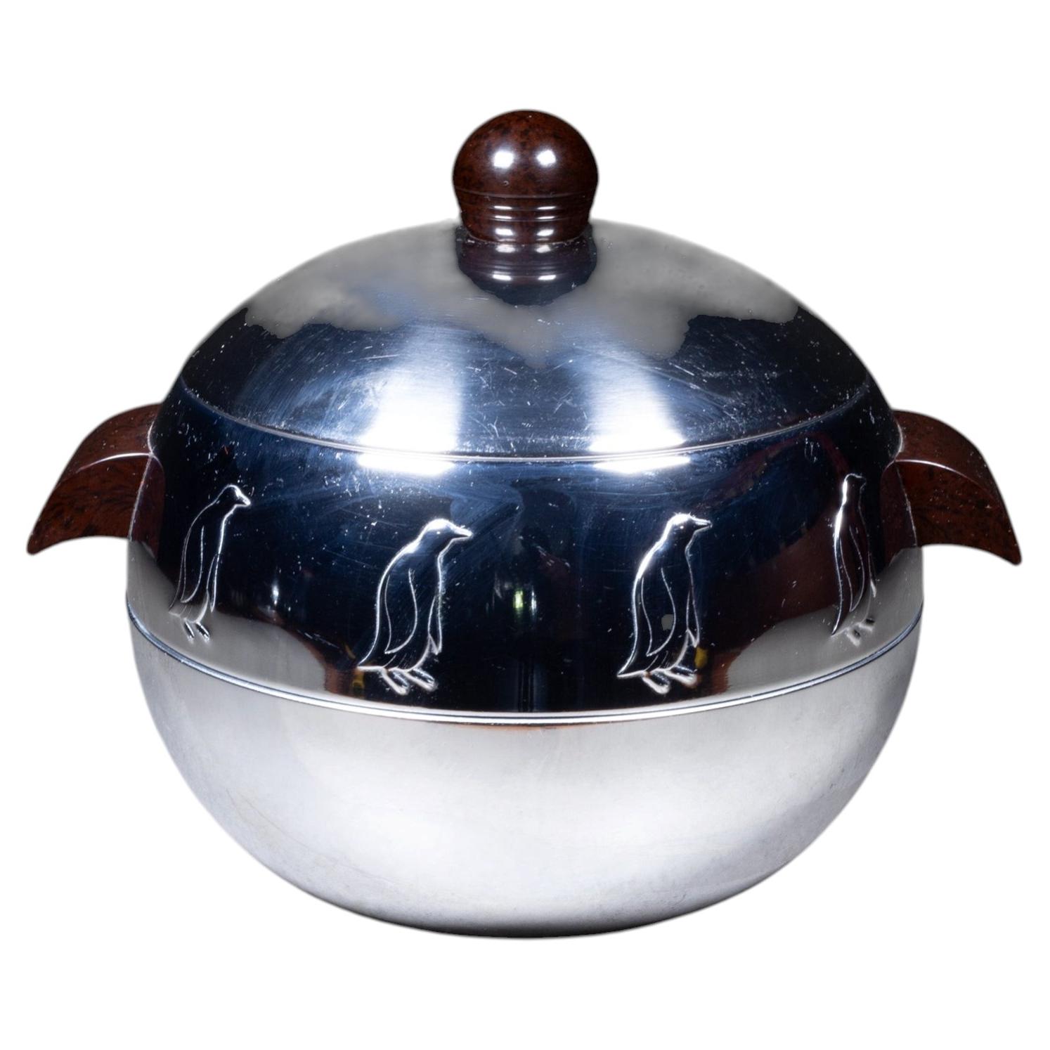 Mid-century Penguin Chrome Ice Bucket with Bakelite Handles c.1960