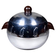 Mid-century Penguin Chrome Ice Bucket with Bakelite Handles c.1960