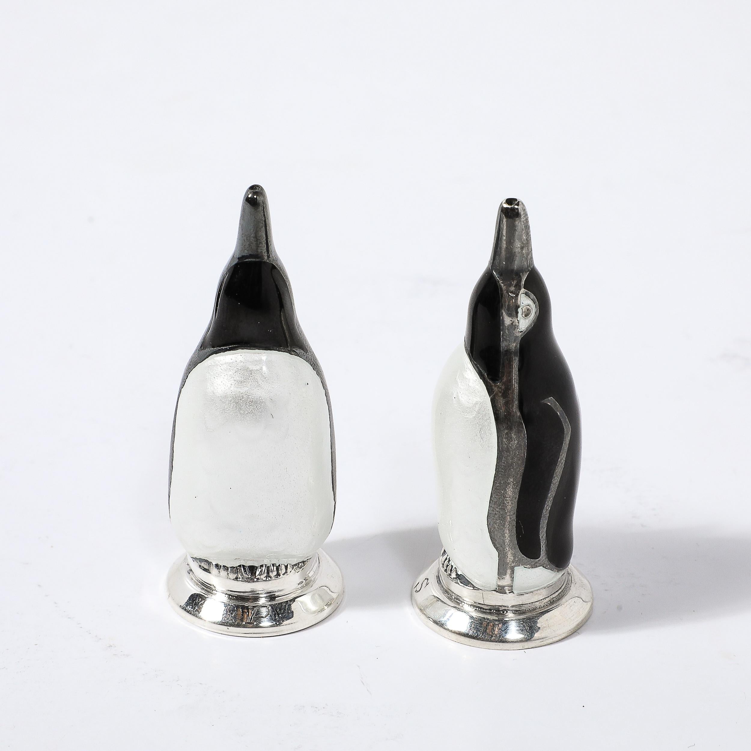 Mid-Century Modern Mid-Century Penguin Solid Sterling Silver 925 Salt/Pepper Shakers signed MEKA