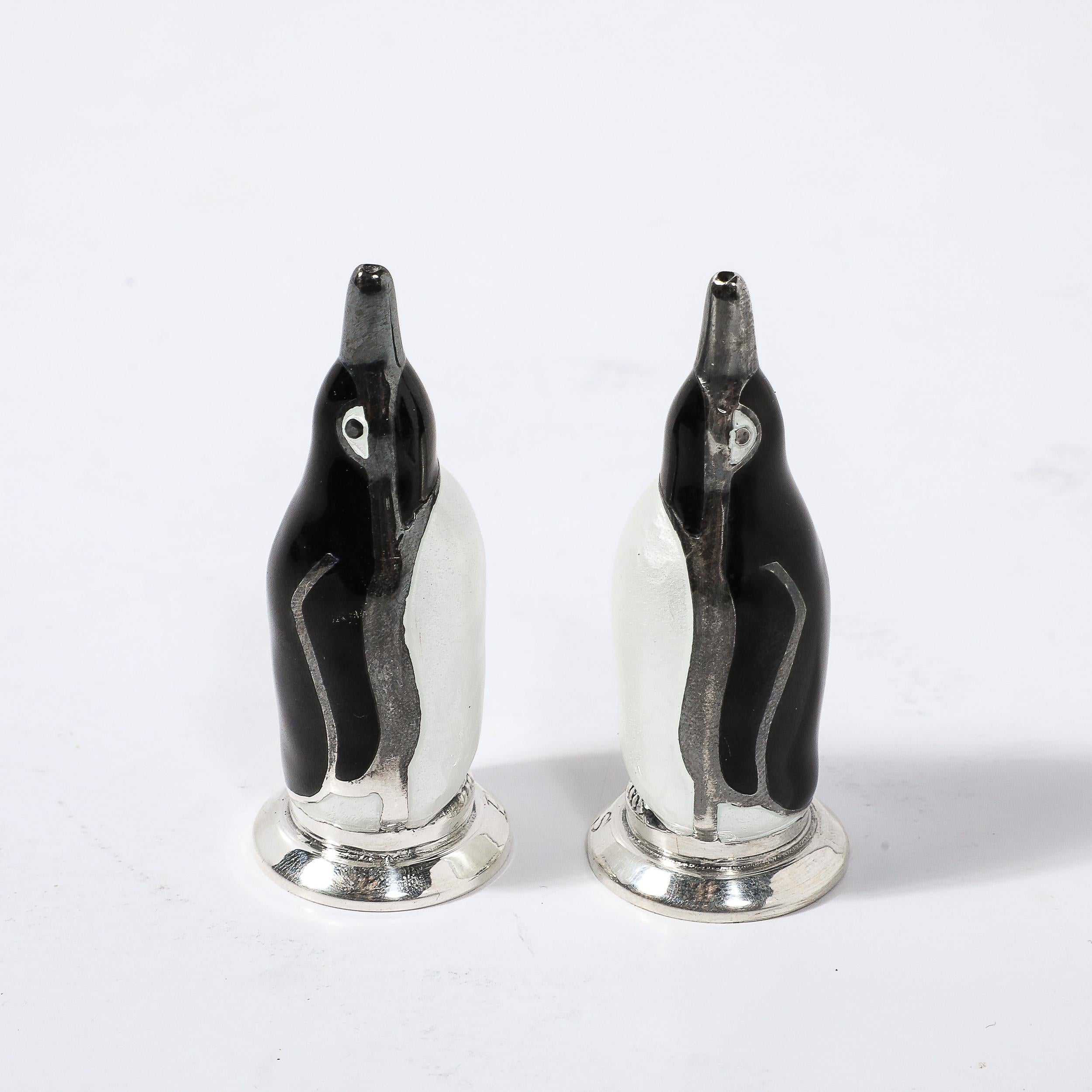 Danish Mid-Century Penguin Solid Sterling Silver 925 Salt/Pepper Shakers signed MEKA