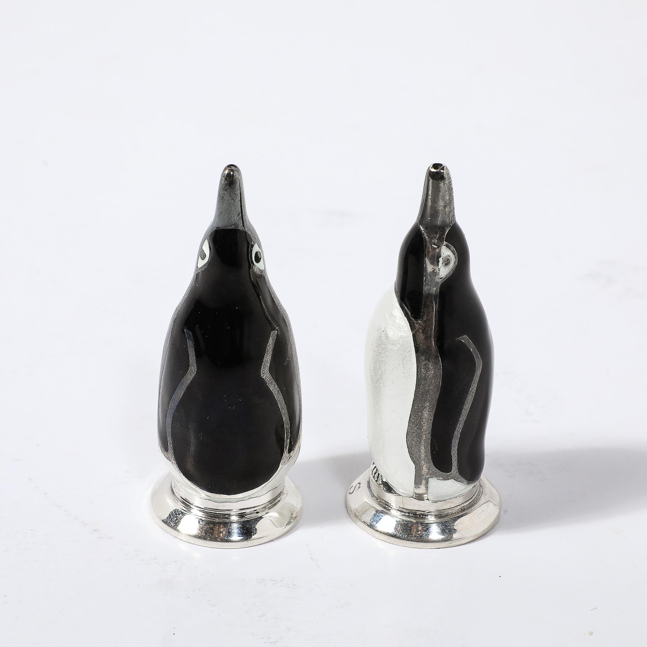 Mid-Century Penguin Solid Sterling Silver 925 Salt/Pepper Shakers signed MEKA In Excellent Condition In New York, NY