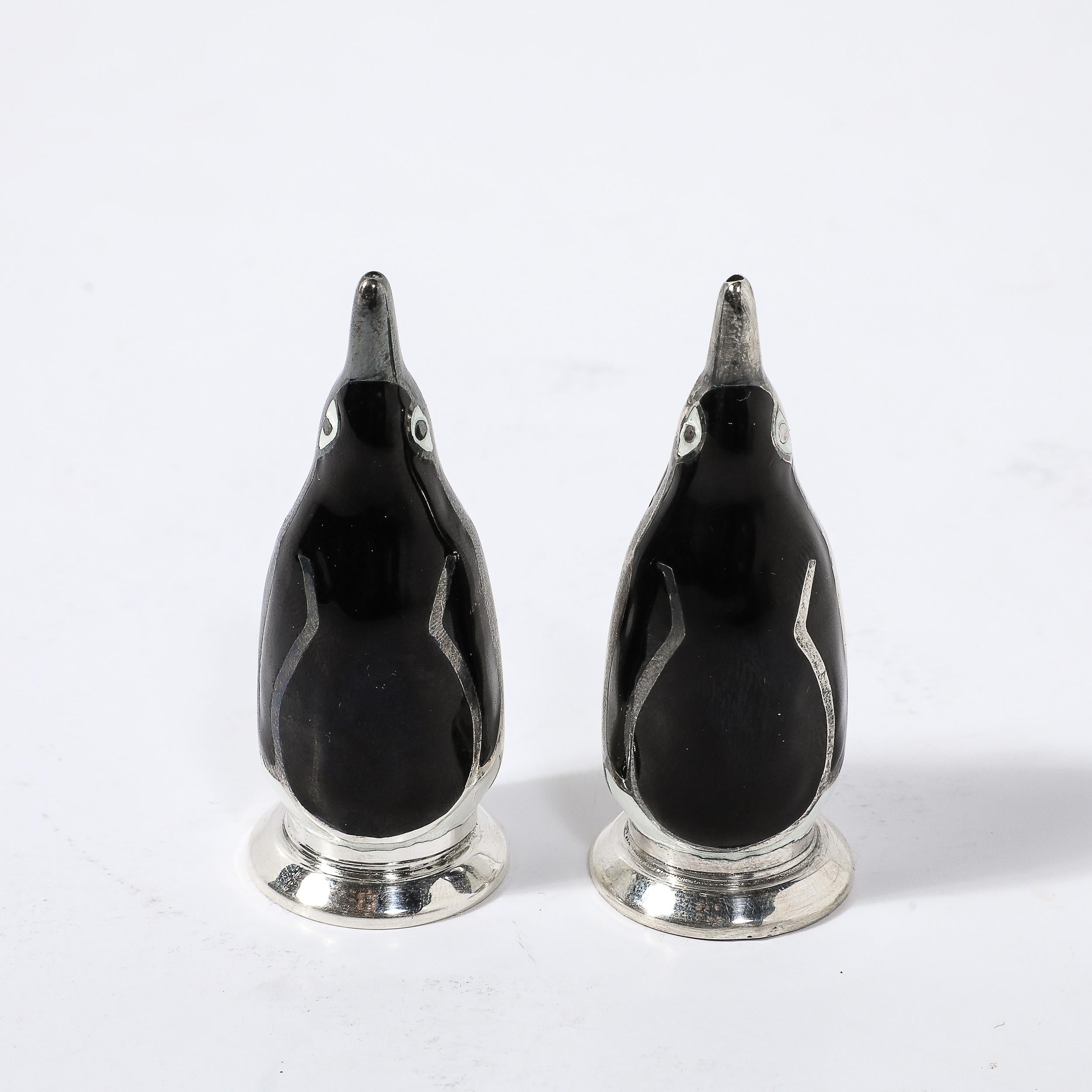 Mid-20th Century Mid-Century Penguin Solid Sterling Silver 925 Salt/Pepper Shakers signed MEKA