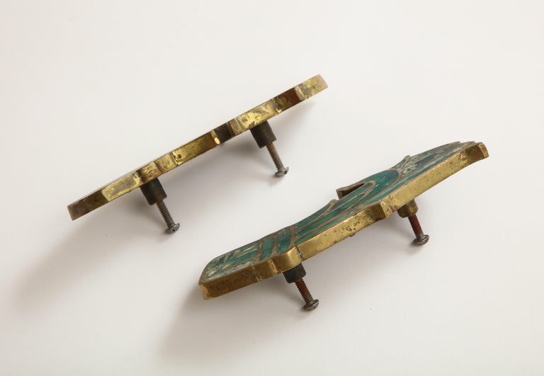 Midcentury Pepe Mendoza Pull Handles in Brass with Ceramic Inlay 4
