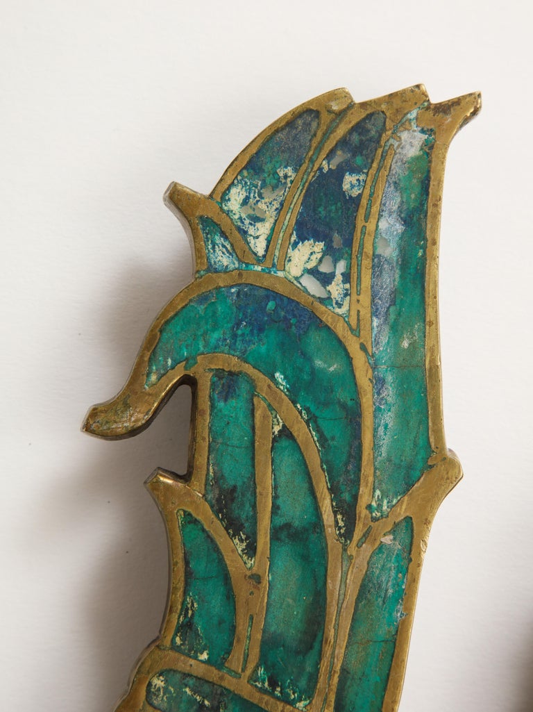 Mid-Century Modern Midcentury Pepe Mendoza Pull Handles in Brass with Ceramic Inlay