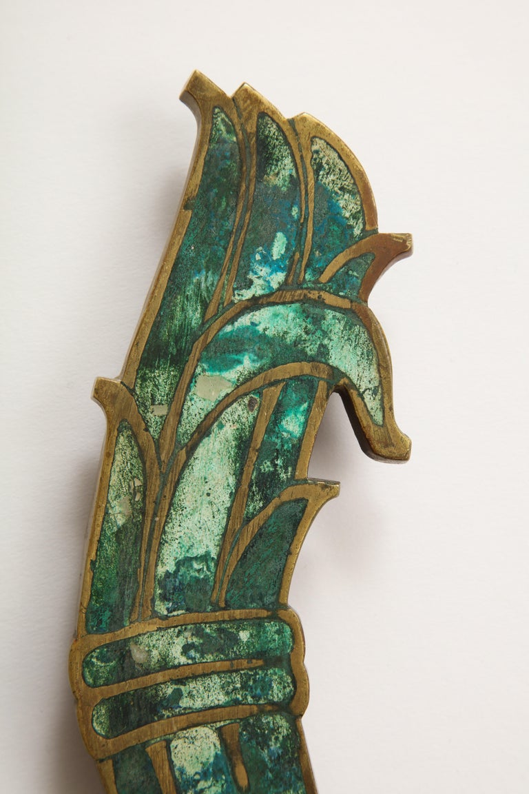 Mexican Midcentury Pepe Mendoza Pull Handles in Brass with Ceramic Inlay