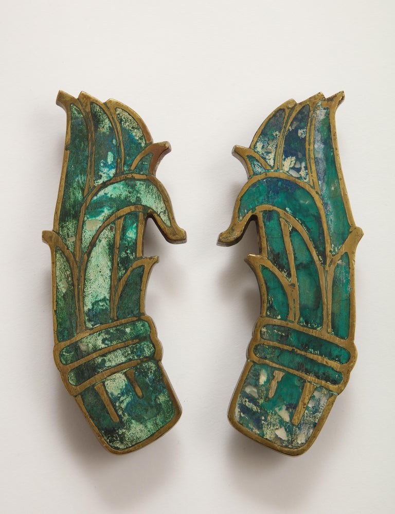 Mid-20th Century Midcentury Pepe Mendoza Pull Handles in Brass with Ceramic Inlay