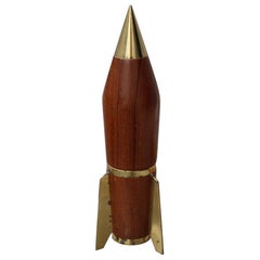 Midcentury Pepper Mill Italian Design 1950s Brass and Teak Missile