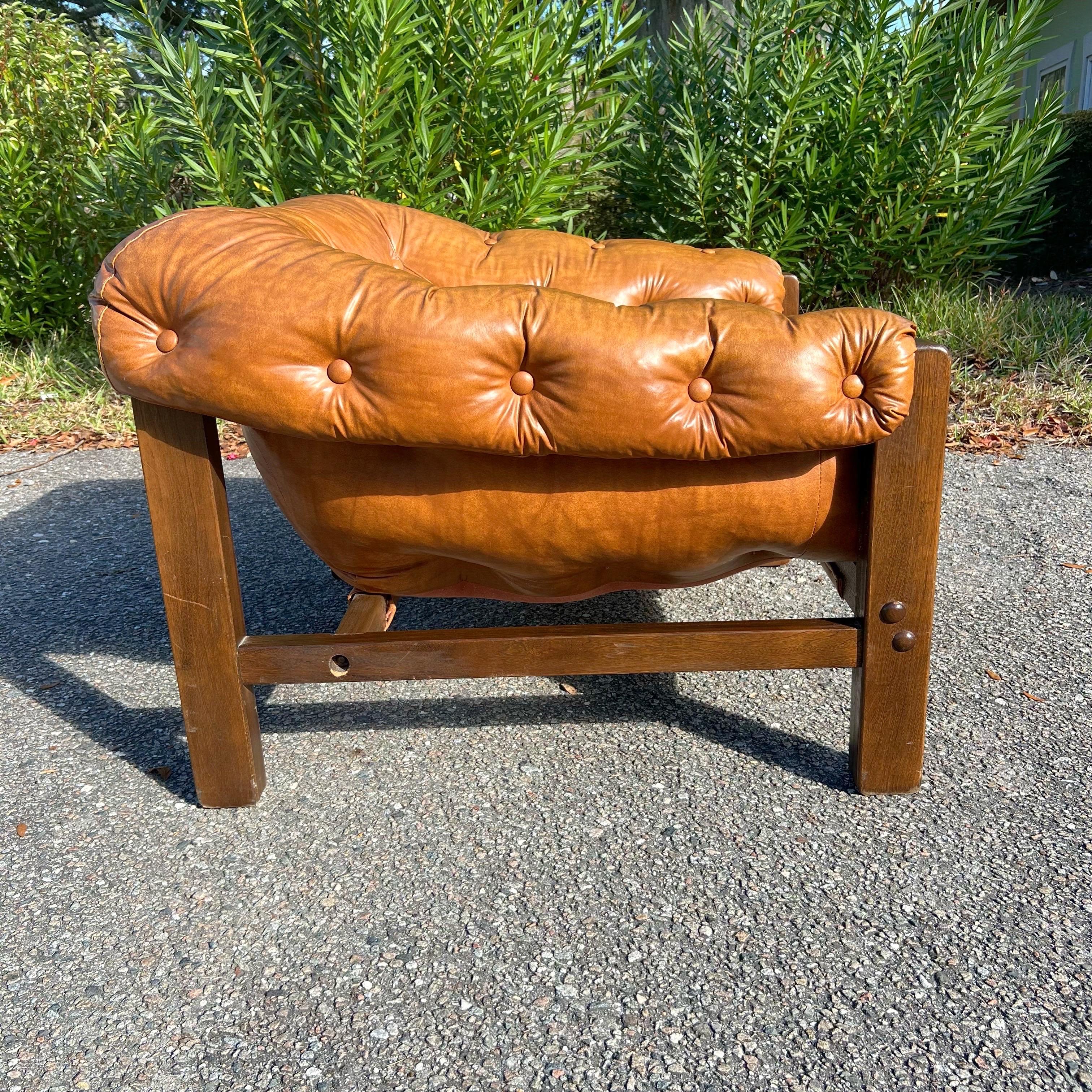 Mid Century Percival Lafer Sling Chair Style in buttery cognac , 1970’s 6