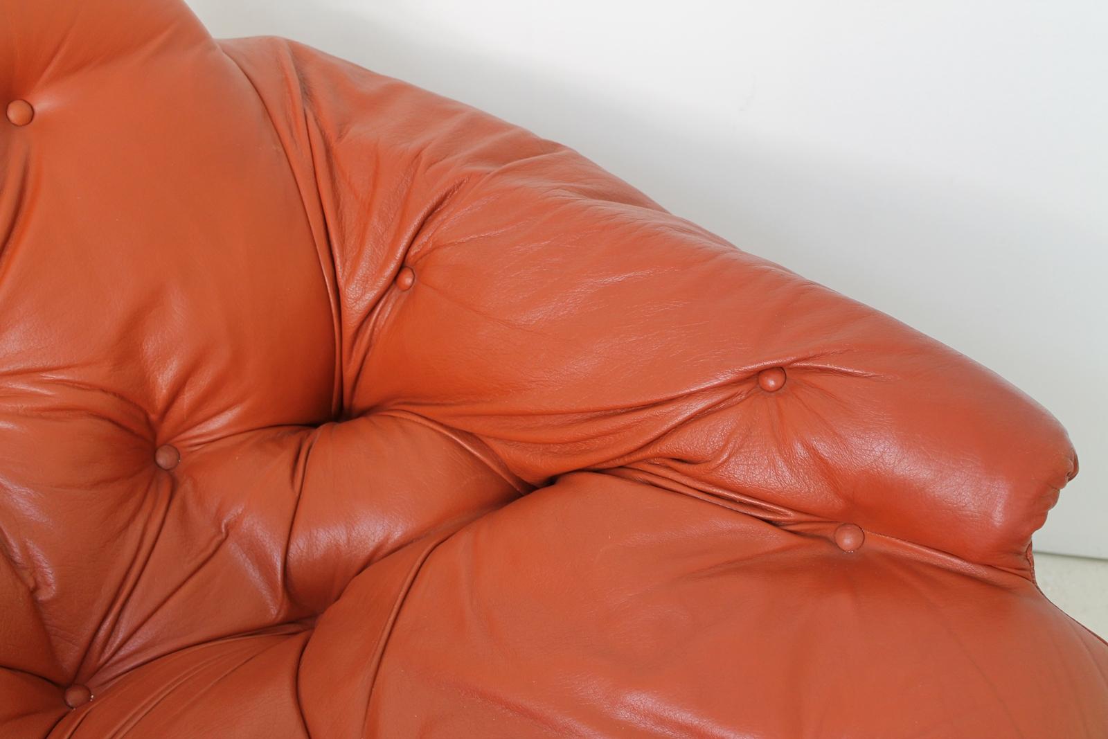Mid Century Percival Lafer Style Cognac Tufted Leather Armchair, 1970s 3