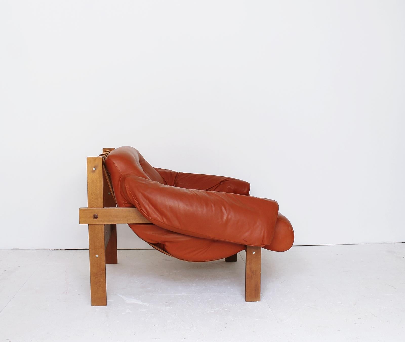 Mid-Century Modern Mid Century Percival Lafer Style Cognac Tufted Leather Armchair, 1970s